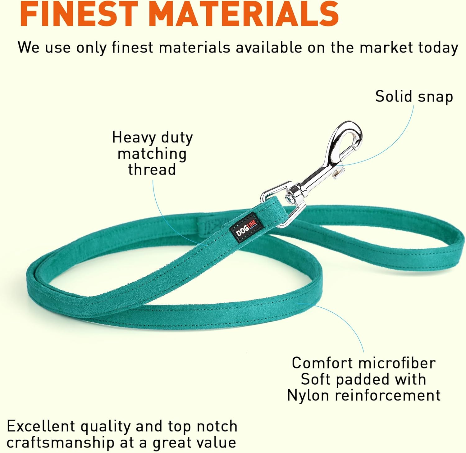 Dogline Comfort Microfiber Flat Leash for Dogs (W 1" L 6Ft), Teal image number 3