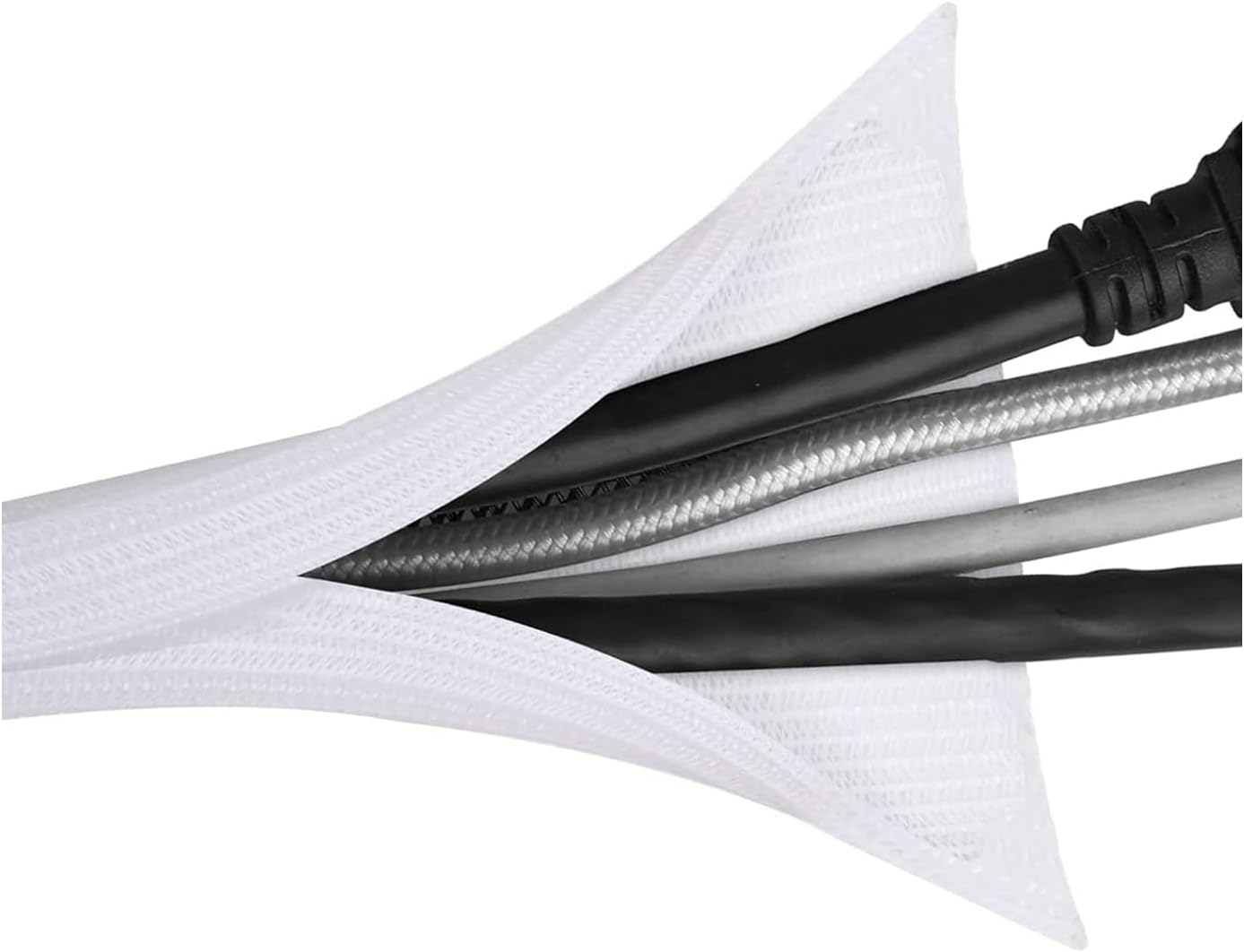 Aieve Cable Organizer, 6.6Ft(2M) Self-Wrap Cable Sleeve, White, Braided, 1/2 Inch inside Diameter, Office & Home, 6.6 Feet image number 1