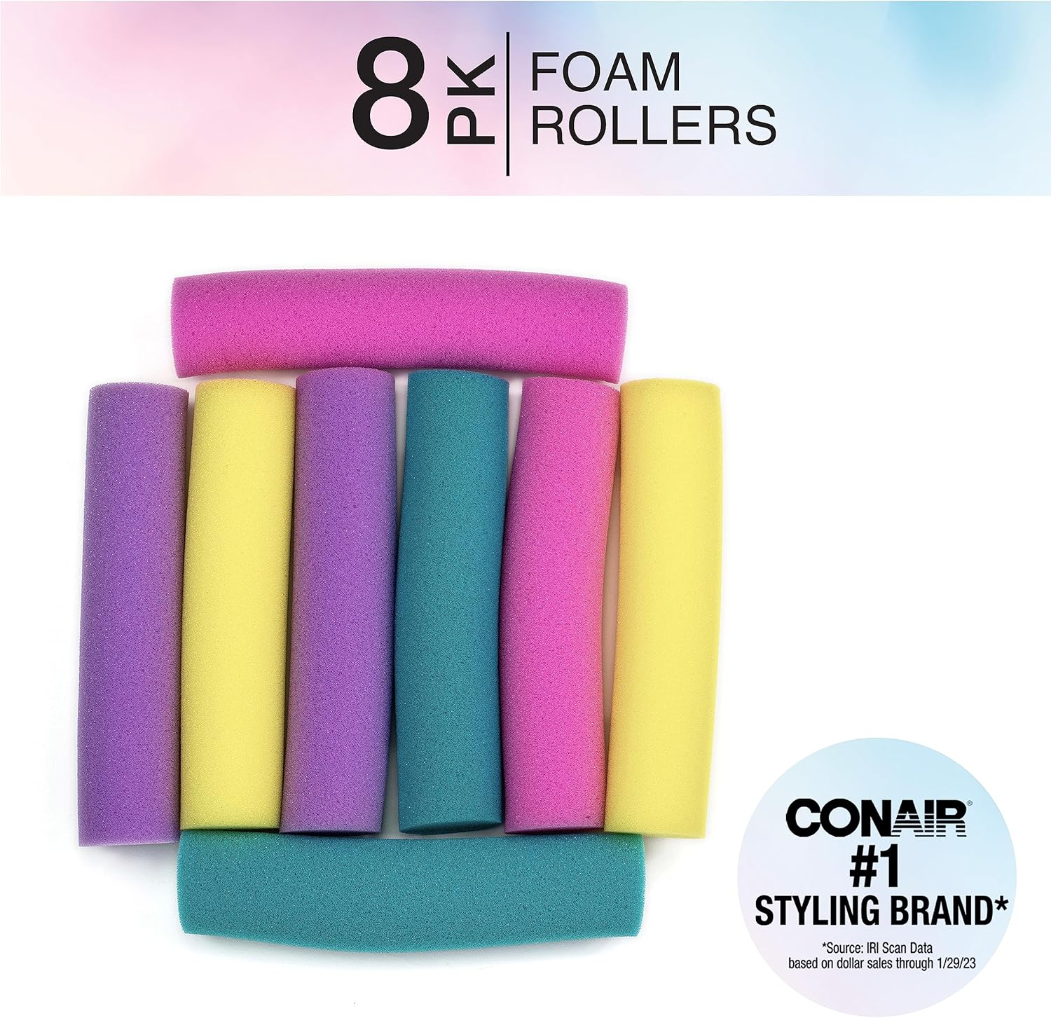 Conair Foam Hair Rollers for Big Loop Curls, Hair Rollers, Hair Curlers in Assorted Sizes, 8 Count image number 2