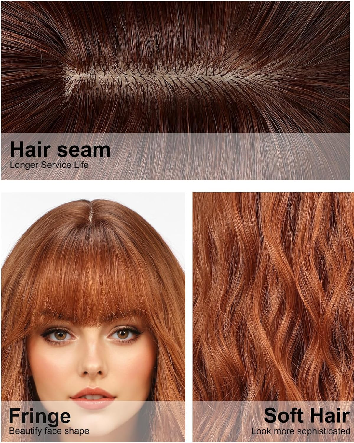 WOKESTAR Long Wig with Fringe Synthetic Wavy Wigs for Women Ginger Colour image number 5