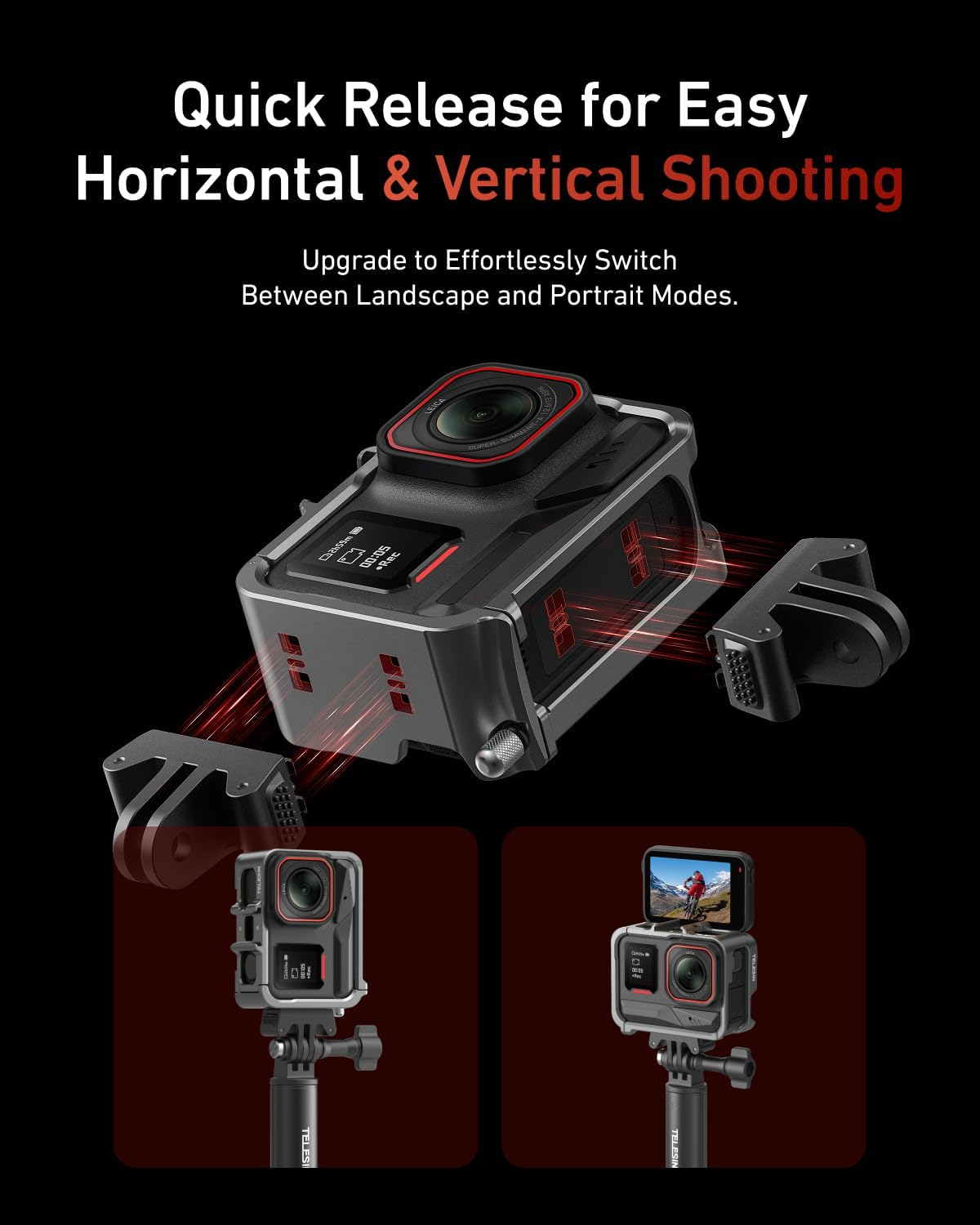 TELESIN Aluminum Alloy Protective Frame Case for Insta 360 Ace Pro2/Ace Pro/Ace, Quick-Release Metal Cage Protective Frame Housing Sleeve with 1/4" Screw and Cold Shoe, Ace Pro/Ace Accessories