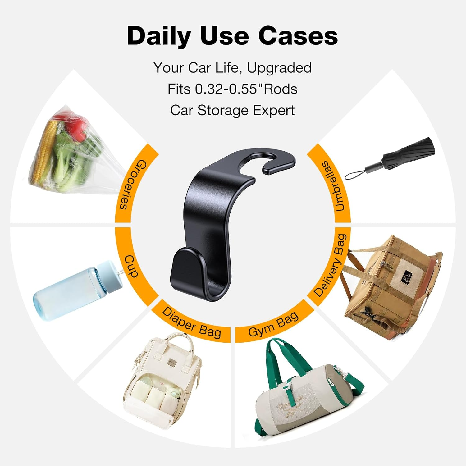 4 Pack Car Seat Headrest Hook, Headrest Hooks for Car, Hanger Storage Organizer Universal for Car Handbag Clothes Purse Coat, Car Interior Accessories (Black S Type)