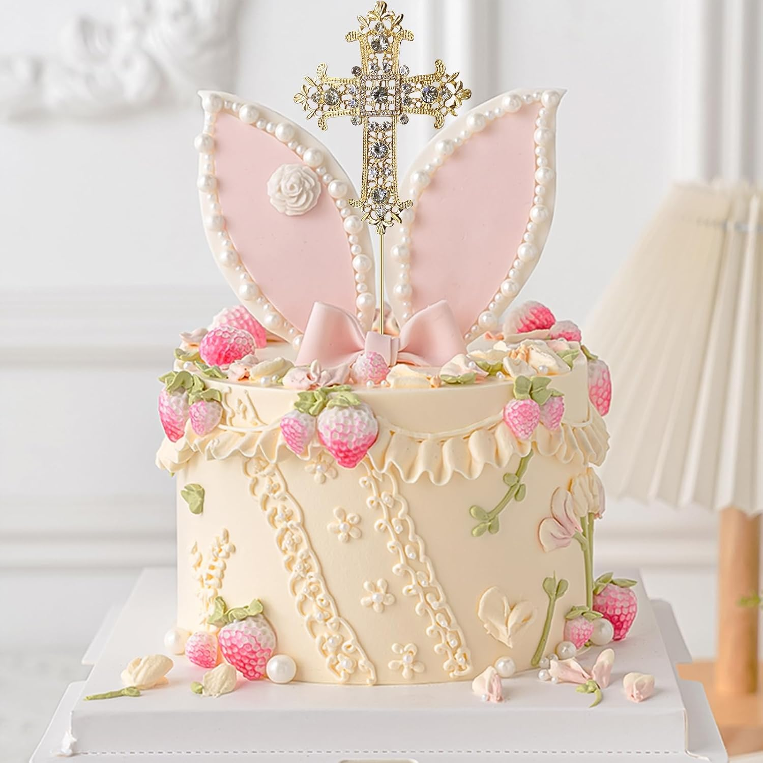 2 Pcs Cross Cake Toppers Rhinestone Cross Cupcake Toppers Glitter Crystal Dessert Cake Decorations for Birthday Wedding Baby Shower Christmas Baptism Communion Christening Religious Party Supplies - Golden Tone + Rose Golden image number 4