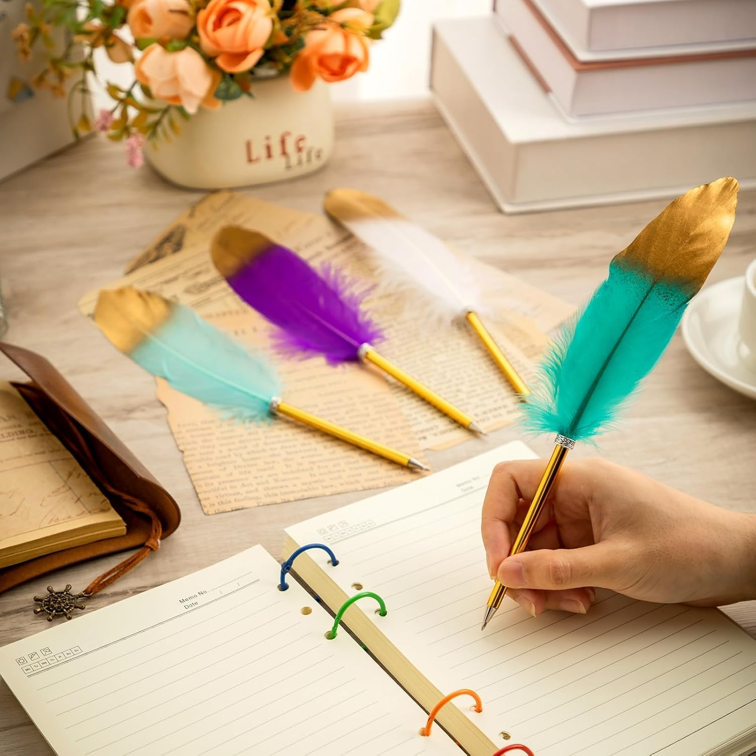 12Pcs Feather Ballpoint Pen,Harry Potter Party Favors, Feather Ballpoint Pens for Guest Signature, School, Office, Wedding Bridal Party Supplies. image number 3