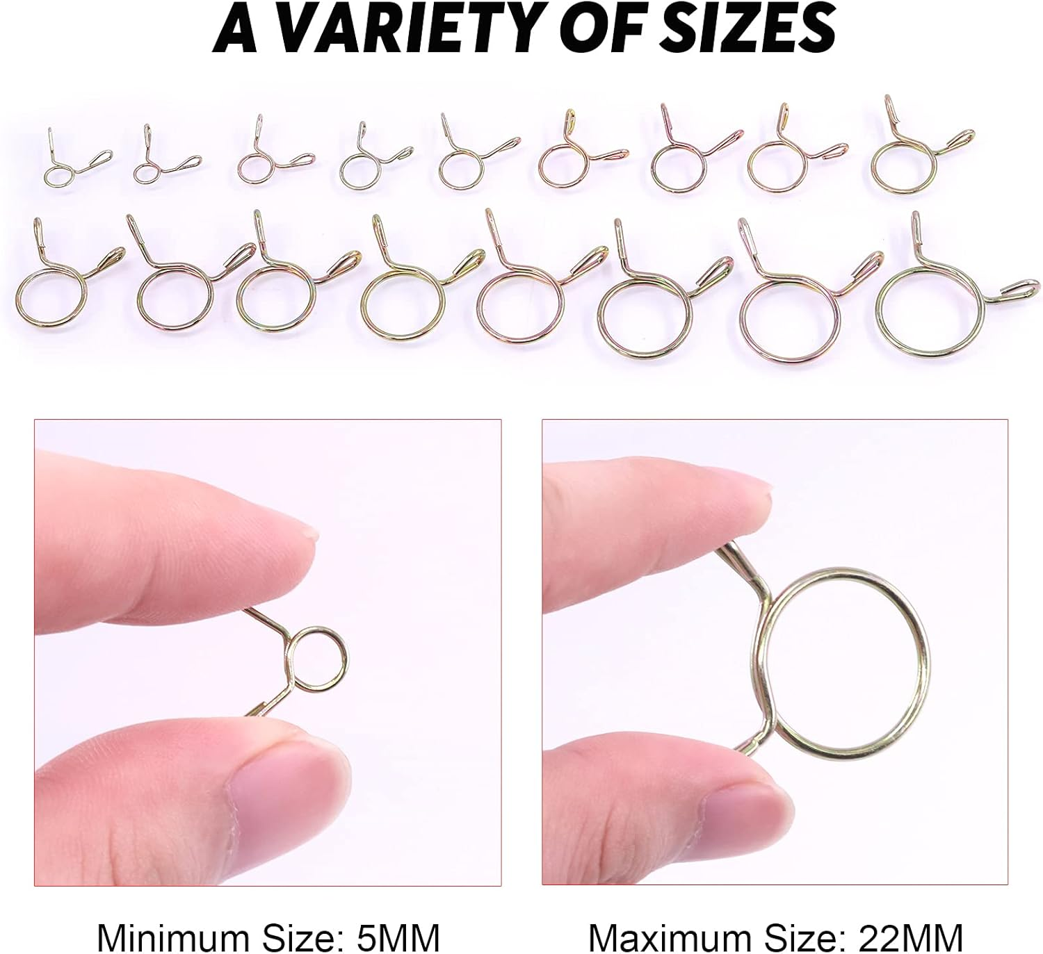 Hilitchi 450Pcs 17Sizes Fuel Line Hose Tubing Spring Clips Clamps Hose Fastener Assortment Kit for Motorcycle Scooter ATV, 5-22Mm image number 4