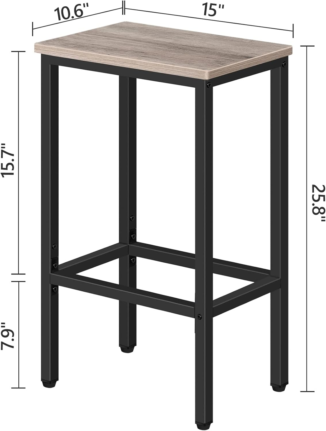 MAHANCRIS Bar Stools, Set of 2 Bar Stools, Kitchen Breakfast Bar Stools with Footstools, 65.5 Cm Dining Stool, Rectangular Industrial Bar Stools for Dining Room, Kitchen, Greige ABAHG0101Z image number 6