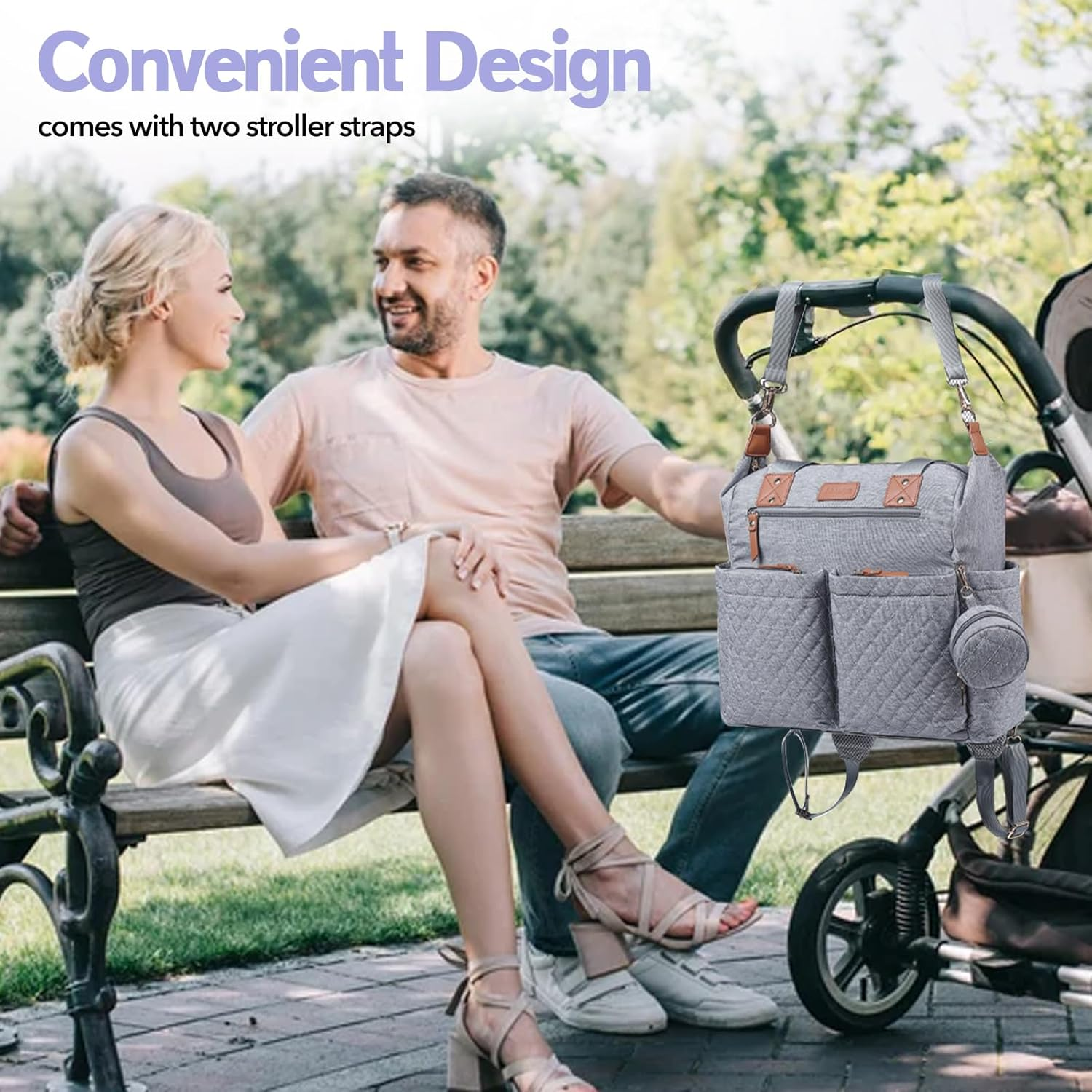 Diaper Bag Tote,Large Diaper Bag with Pacifier Case & Changing Pad,Waterproof Baby Bag with Shoulder Straps & Stroller Straps for Mom Dad image number 1