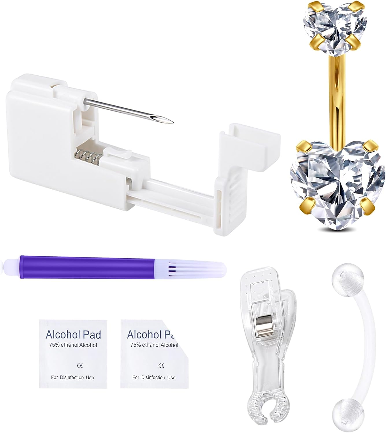 QWALIT Titanium Belly Button Piercing Kit Gold Belly Button Piercing Kits Self Belly Piercings Gun with Surgical Steel Implant Grade Titanium Belly Rings at Home Hypoallergenic Navel Ring Heart, Metal image number 3