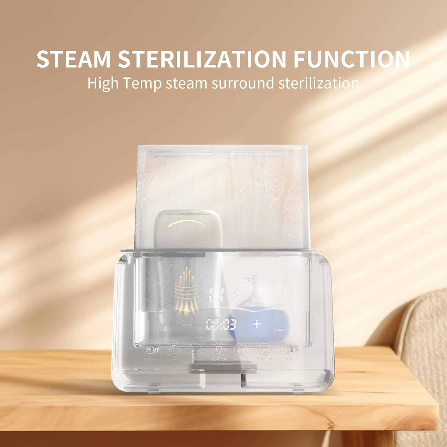 Bottle Warmer,9-In-1Baby Bottle Warmer for Breastmilk with Timer,Universal Bottle,Rapid Heating，Accurate Temperature Control ，Sterilize，Led Displays and Night Lights image number 4