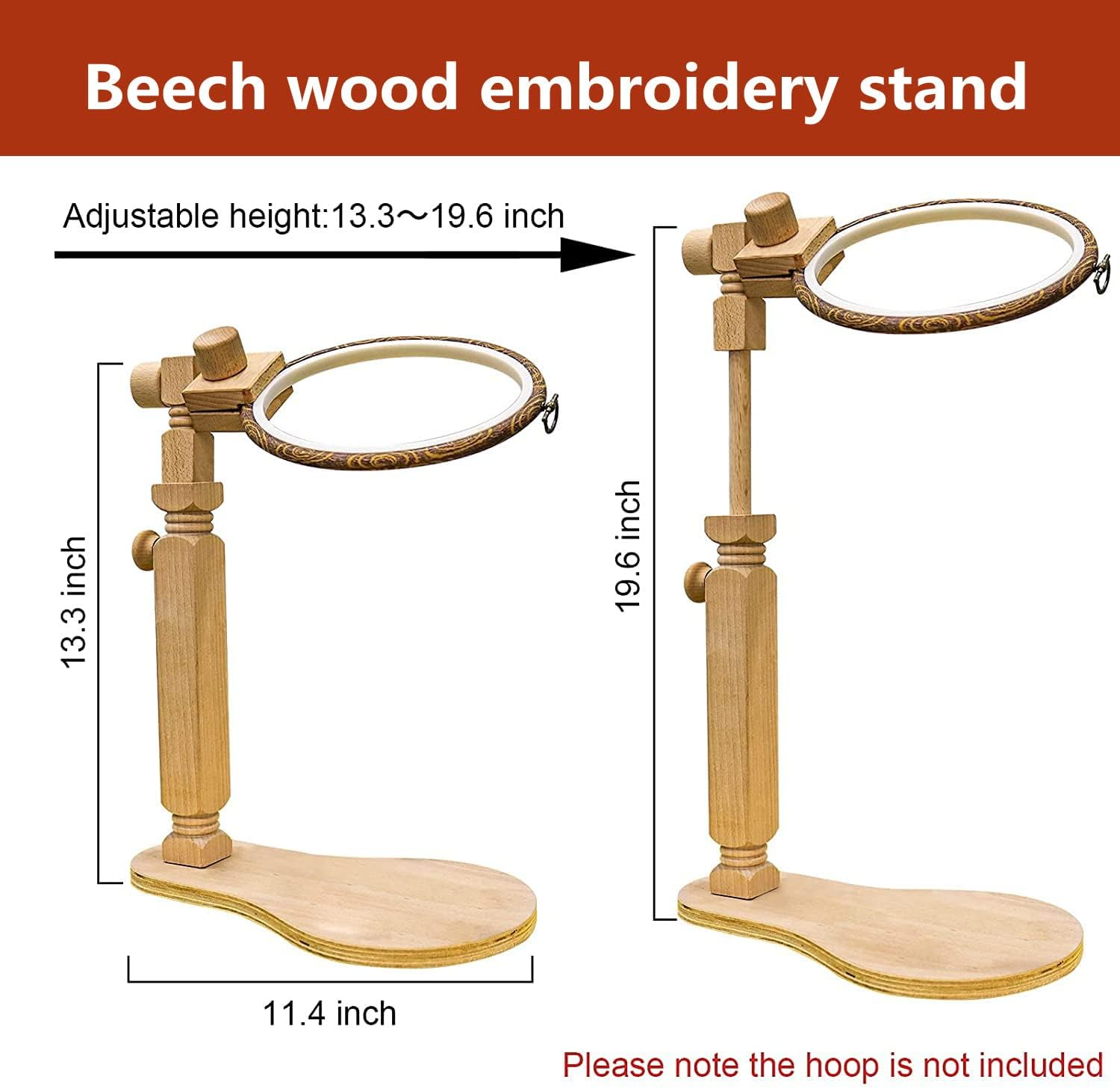 Embroidery Hoop Stand - Rotated Cross Stitch Stand Lap, Easy to Use Natural Beech Wood Embroidery Hoop Holder, Hands Cross Stitch Stand for Art Craft Sewing Needlework Projects image number 3