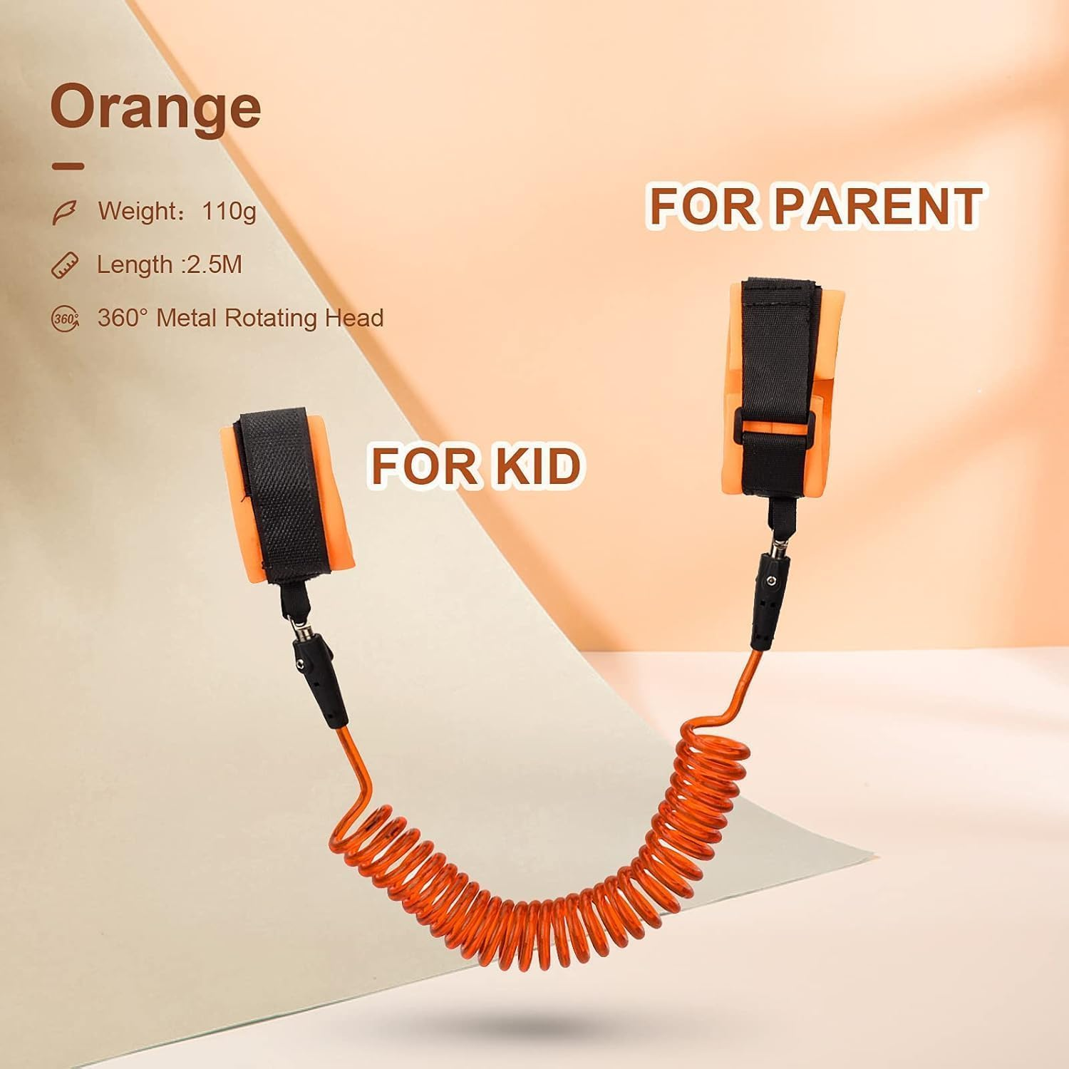 2.5M Anti-Lost Wrist Strap with 360&deg; Rotating Elastic Steel Wire, Safety Leash for Toddlers and Young Children - Ideal for Outdoor Walks and Travel (Orange) image number 5