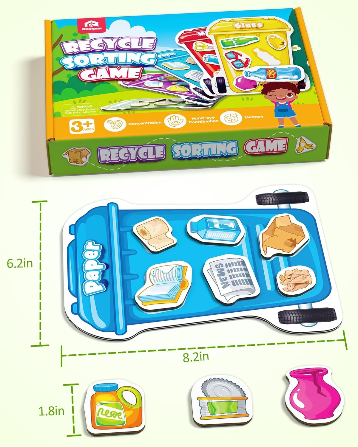 Coogam Magnetic Garbage Sorting Game, Montessori Travel Toys for Road Trip Airplane, Waste Classification and Recycling Learning Educational Gift Toy for 3 4 5 Year Old Kids image number 4