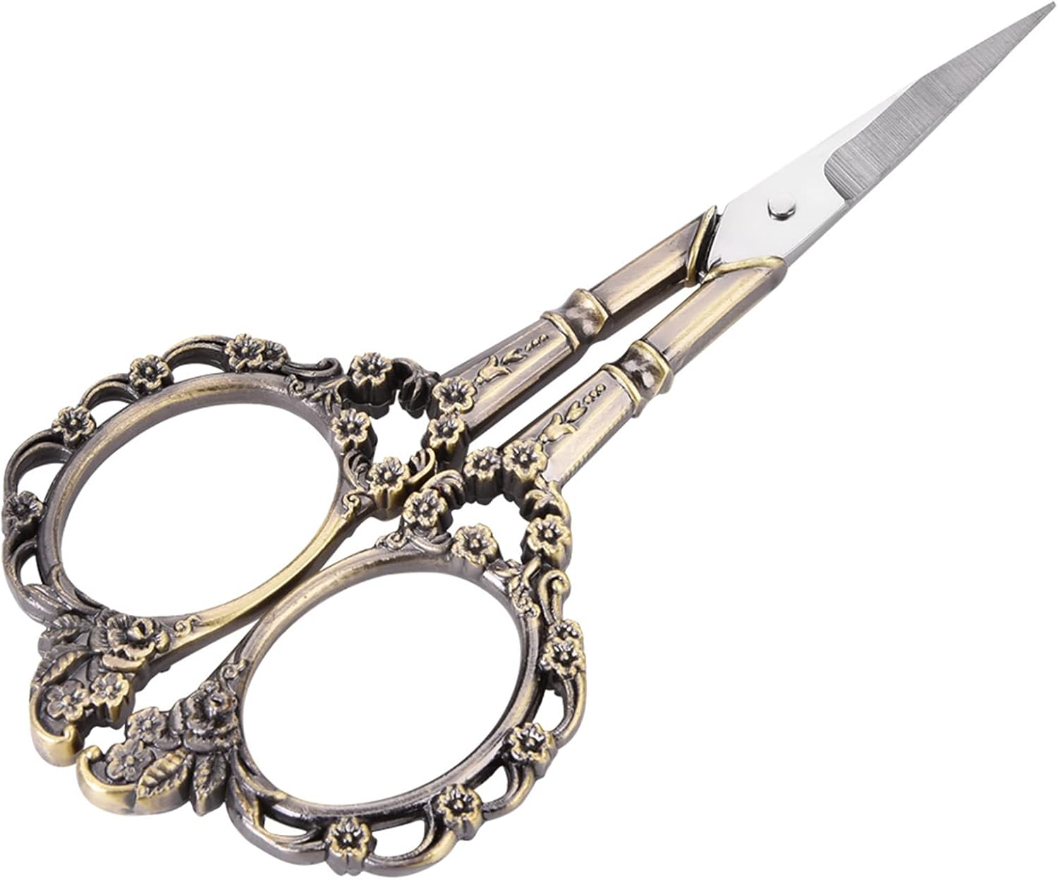 1Pc Vintage Flower Pattern Scissors Needlework Embroidery Stainless Steel Tailor Scissors Small Sharp Sewing Scissors Stainless Steel Sewing Scissors for Art Work (Bronze Plating)