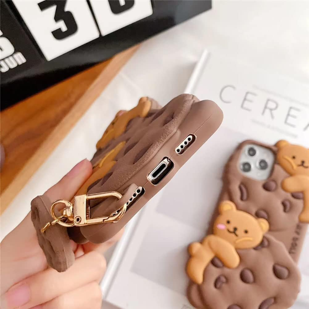 Yatchen Bear Case for Iphone 13,Cute Cookie Bear Kawaii Phone Cases 3D Cartoon Cover with Keychain Strap Lanyard Funny Women Girls Soft Silicone Protector for Iphone 13 image number 5