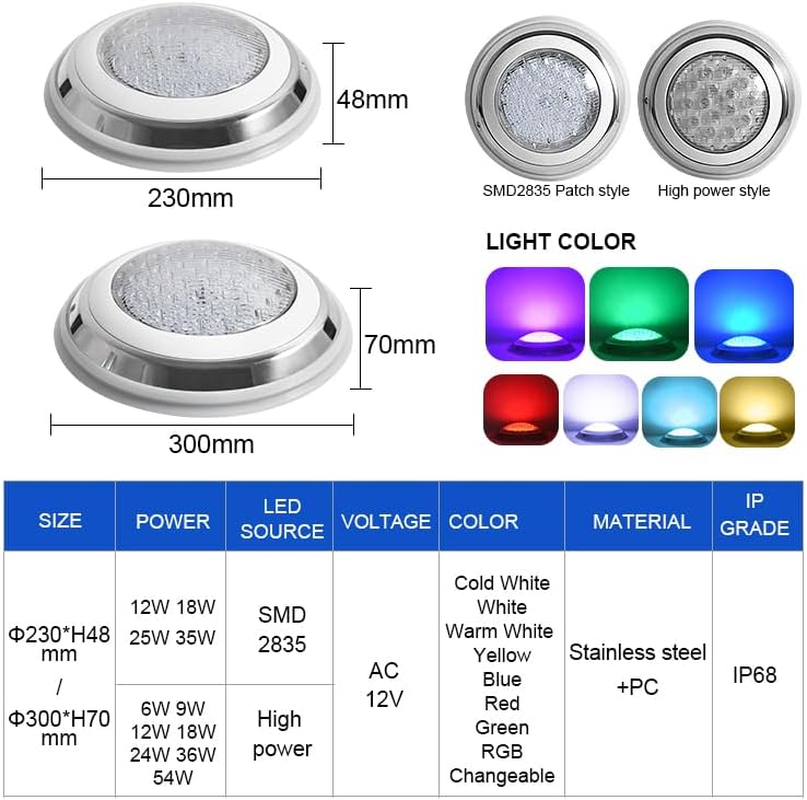 LED Pool Lighting,Underwater Smart Pool LED Pool Lights for Inground Wall Mounted, Color Changing with Remote, Submersible Led Pool Lights Bulb, for Multi Scene Pool Decoration AC12V 55W image number 1