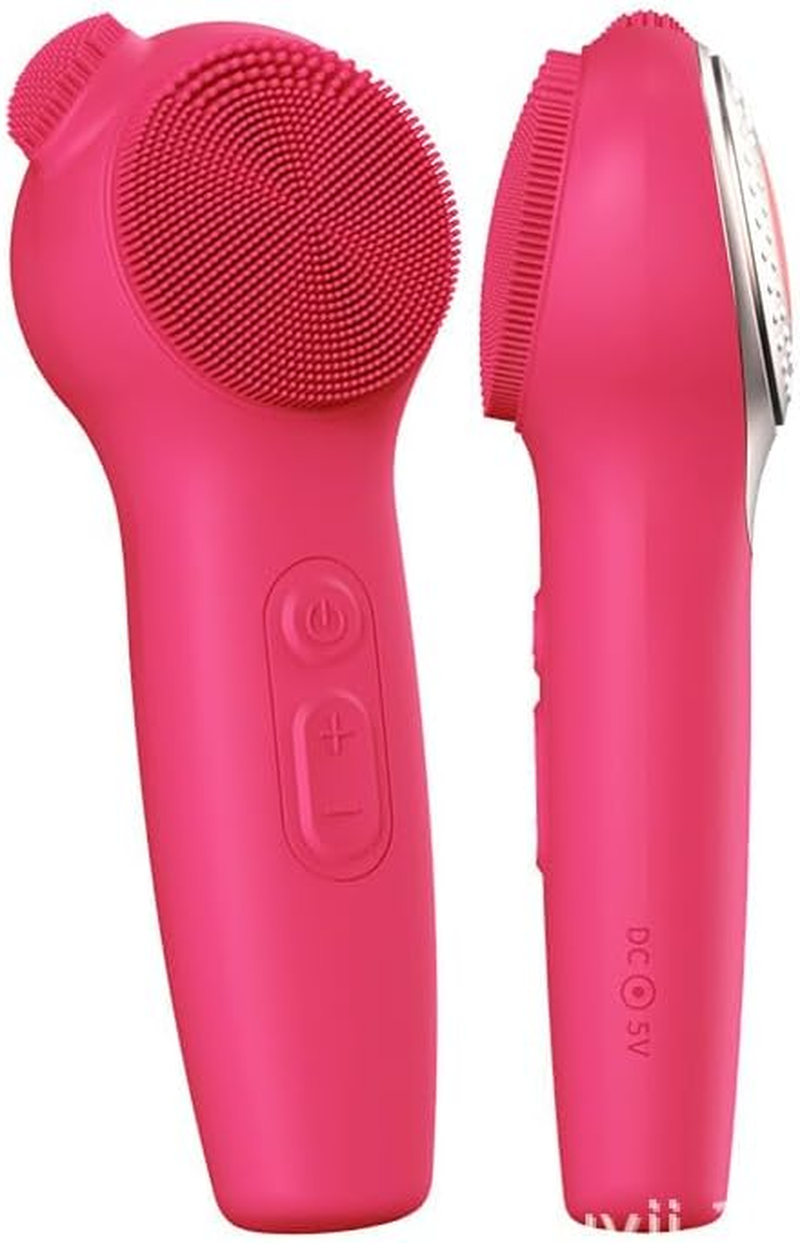 Facial Cleansing Brush Face Scrubber, Red Light / Blue Light Electric Face Scrubber with Nose Scrubber for Women/Men, Silicone Face Scrubber Exfoliator Thermal Massage, Waterproof Sonic Facial Cleansing Brush (Pink)