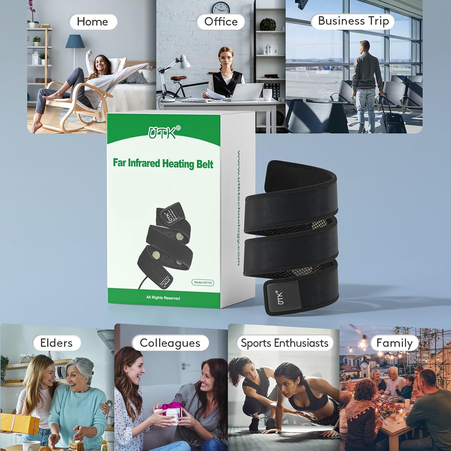 UTK Far Infrared Heating Pad, Heated Flexible Wraps for Arm Joint Elbow, Fast Heating, Hotter to 159℉, 4H Auto off & Memory Function, 120" Extension Cord, 47" X 2.4" with 8 Jade Stones image number 6