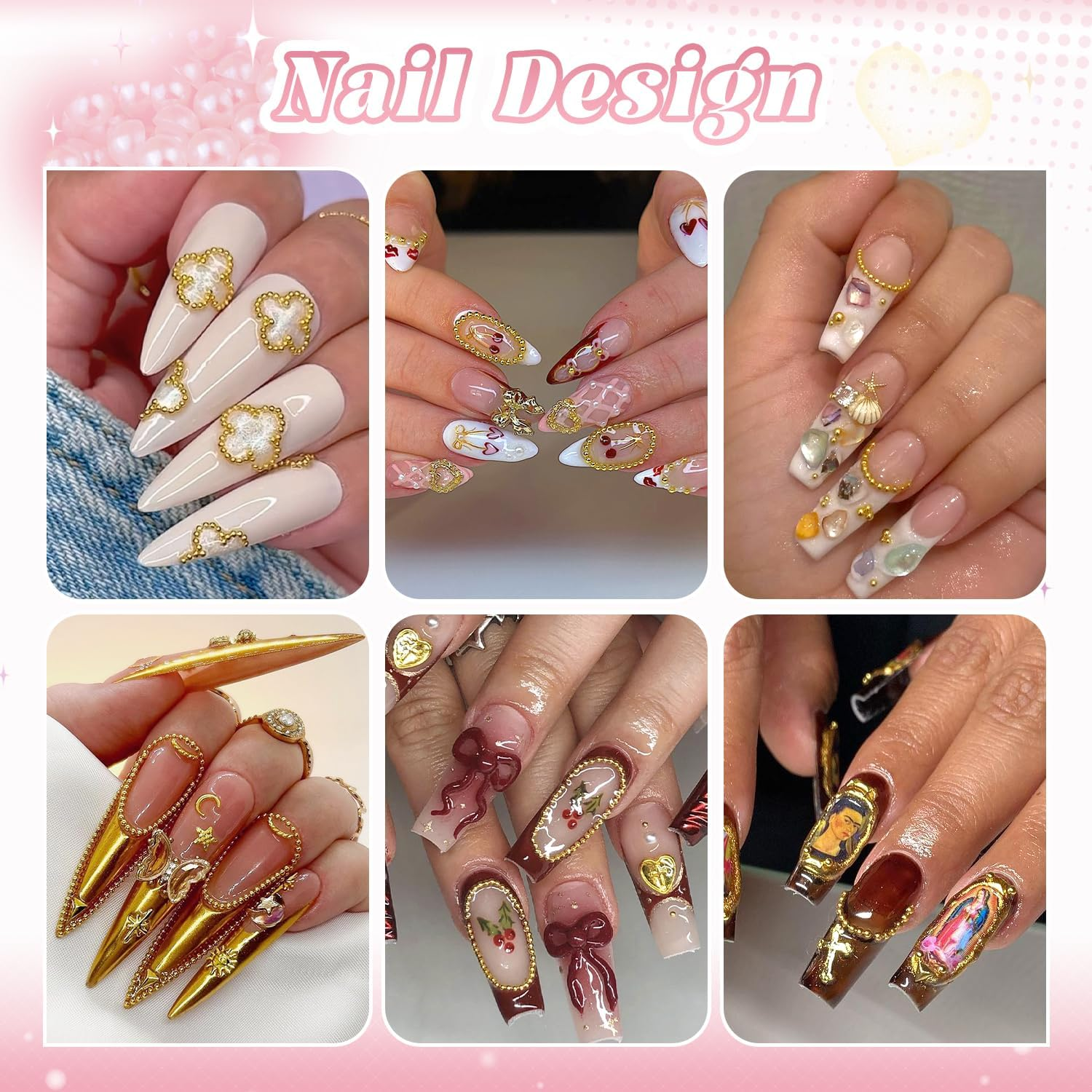 1-3MM Mini Small Nail Beads Metal Caviar Beads Gold Nail Charms and Gems Ball, Nail Balls for Nail Art Accessories Supplies Gold Rhinestones for Women Manicure