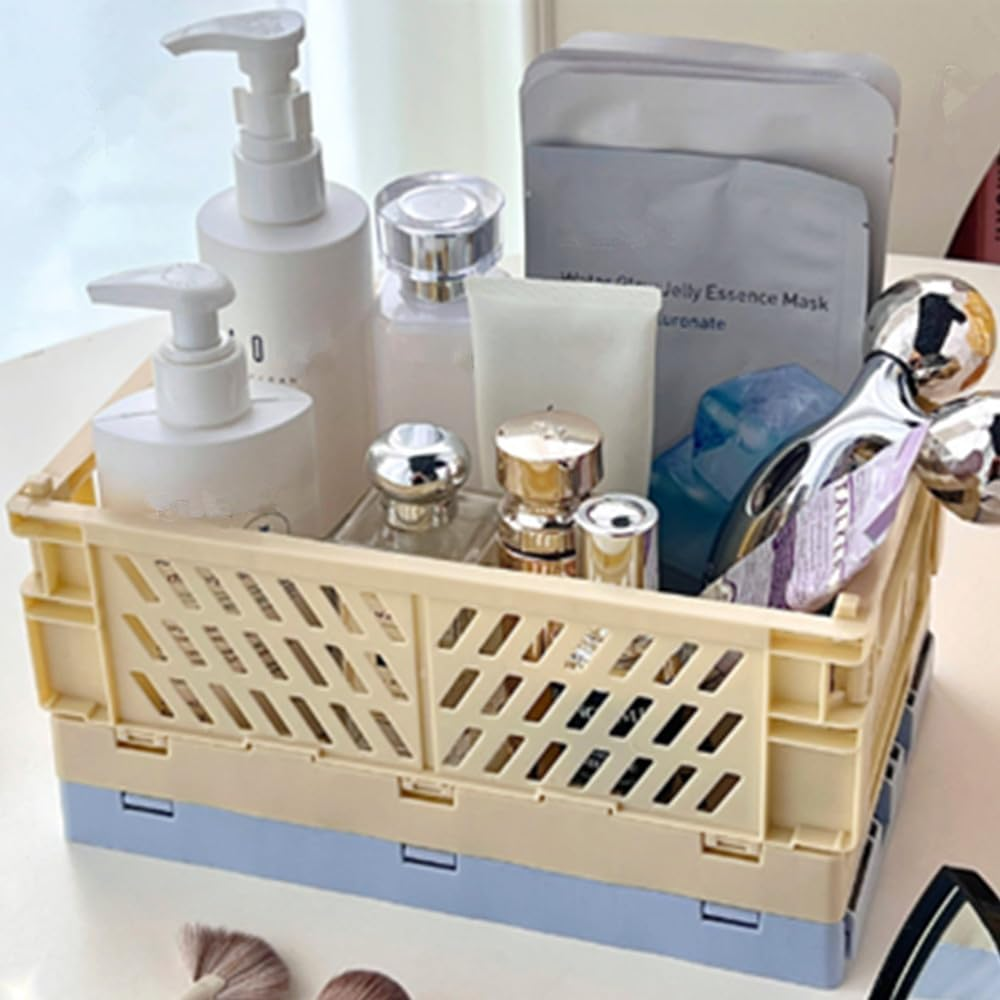 6 Pack Mini Folding Storage Baske, Mini Folding Baskets Plastic Shelf Storage Organizer,Plastic Storage Baskets for Desk Organizing, Office Drawer Organizer image number 5