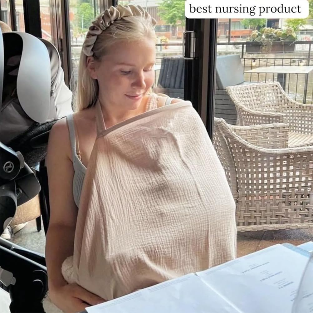 Nursing Cover for Breastfeeding, Organic Cotton Nursing Cover, Muslin Nursing Cover for Baby Breastfeeding, Multi-Use Stroller Cover Shawl Stylish Poncho, Multi-Use Carseat Canopy (2Pcs) image number 6