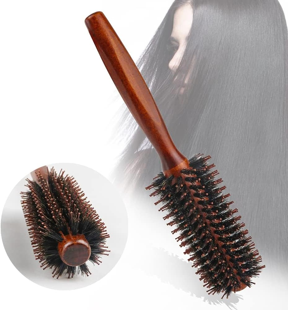 Round Boar Mane Hair Wooden Handle Brush, 2Pcs round Hair Brush Boar Bristle Hair Brushes,Wooden Handle round Bristle Styling Brush, Wooden Boar Bristle round Brush,Boar Bristle Brush round Hair Brush image number 1