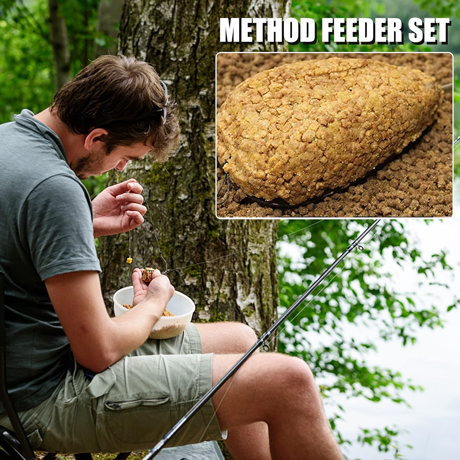 OROOTL Fishing Inline Method Feeder Set, 15G-60G Inline Flat Method Feeder with Quick Release Moulds, Mould Set Carp Fishing Accessories for Bait Holder image number 3