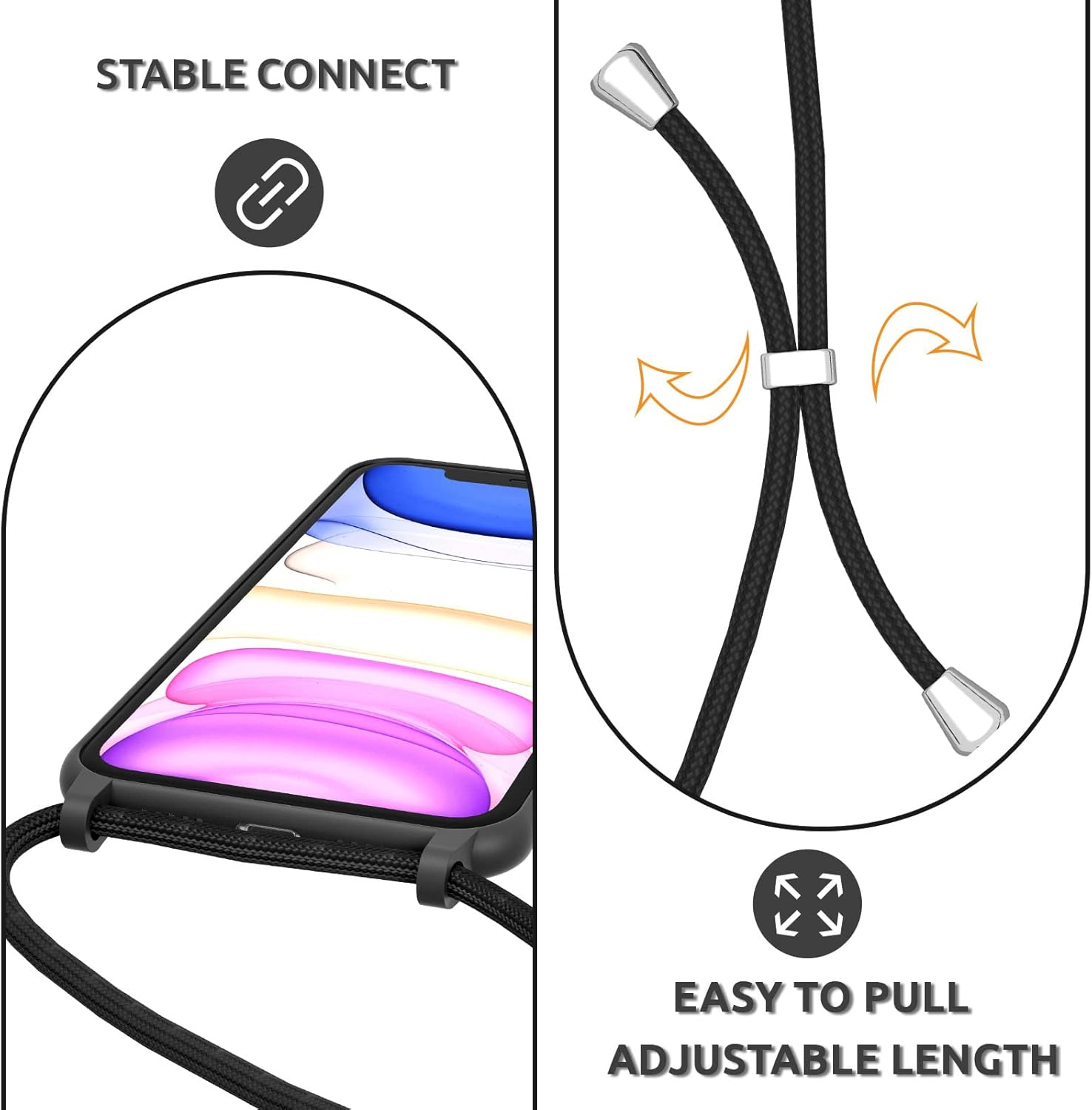 UEEBAI Crossbody Lanyard Phone Case for Iphone 11 6.1 Inch, Silicone Phone Cover with Adjustable Necklace Strap Soft Belt Neck Cord Lanyard Shockproof Protective Case - Black