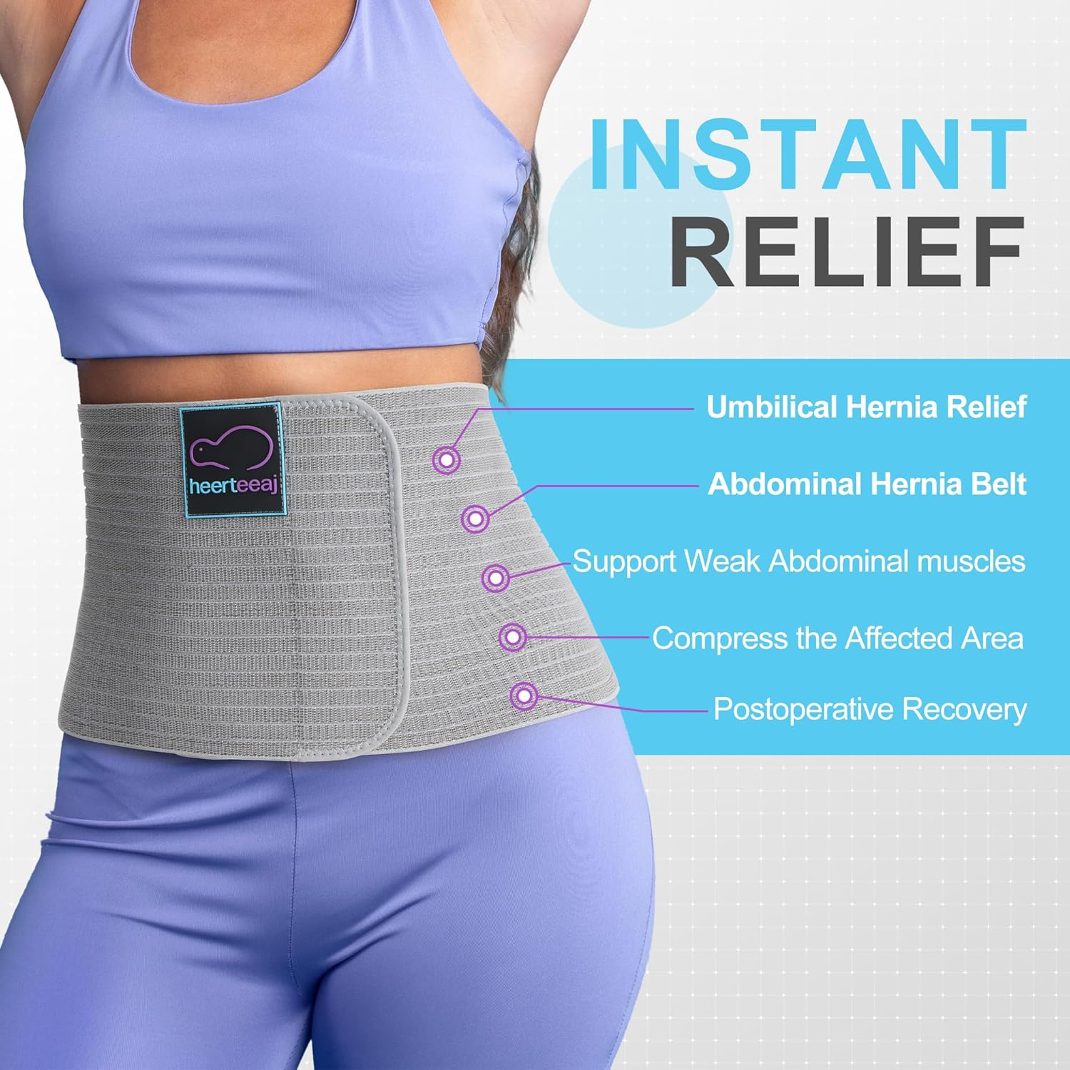 HEERTEEAJ Umbilical Hernia Belt - for Men and Women &ndash; Abdominal Hernia Binder for Belly Button Navel Hernia Support, Helps Relieve Pain - for Incisional, Epigastric, Ventral, & Inguinal Hernia image number 4