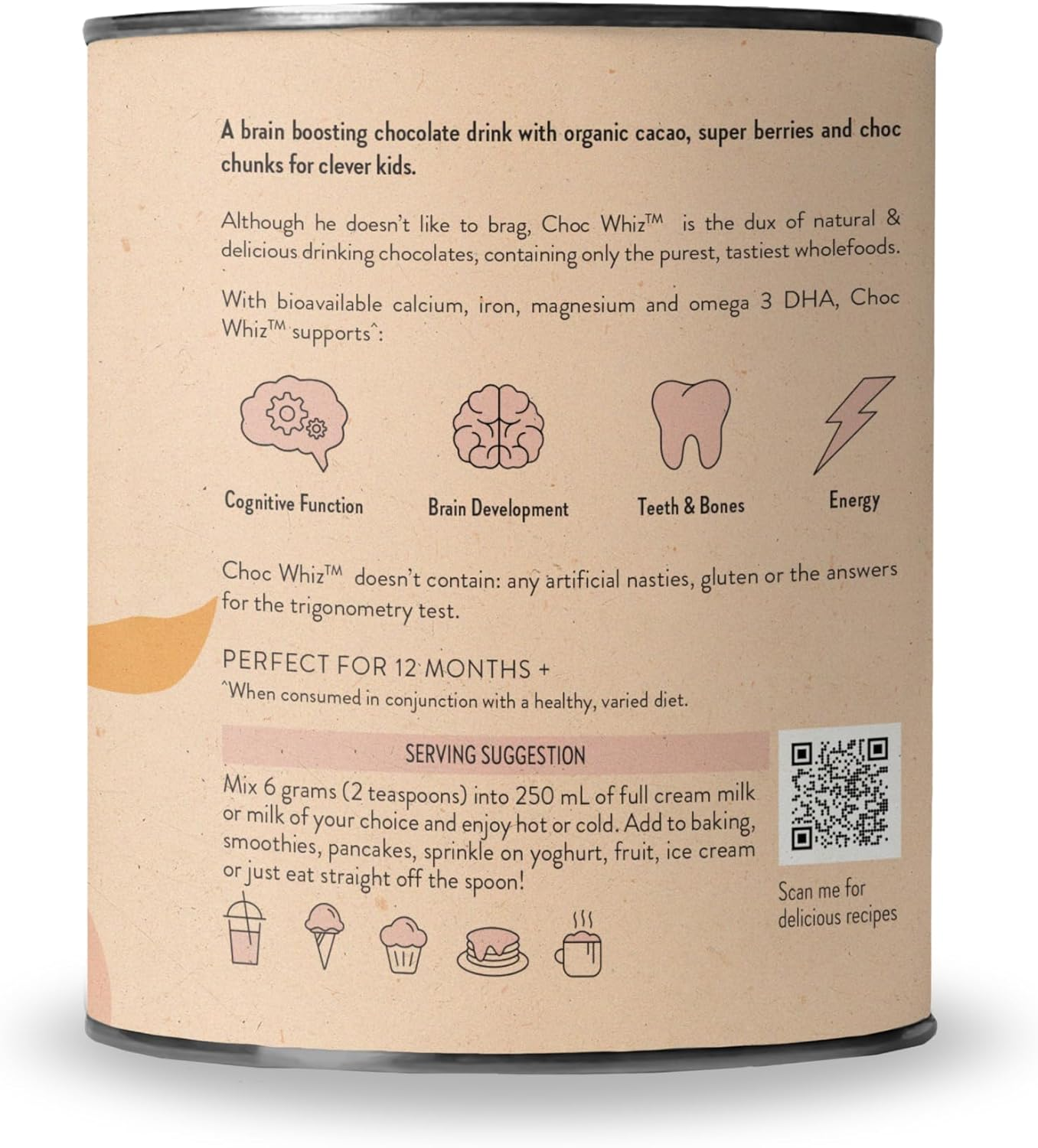 Nutra Organics Choc Whiz Brain Boosting 250G | Wholefood Drink for Kids | Cognitive Function, Teeth & Bones, Energy & Growth Support (50 Serves) image number 5