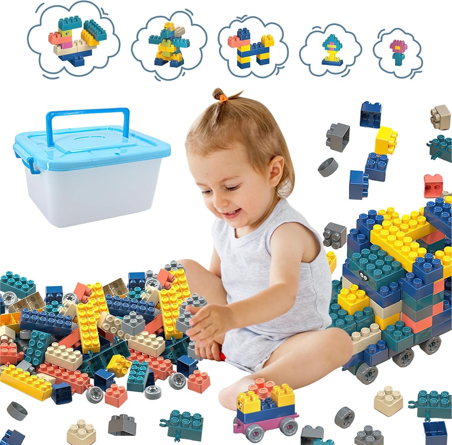 Oolong 300 Pcs Building Blocks,Building & Construction Toys,Educational  Blocks, with Torage Box,Suitable for All Children Intelligence Development Brain Stimulation,Parent-Child Interaction Toys image number 2