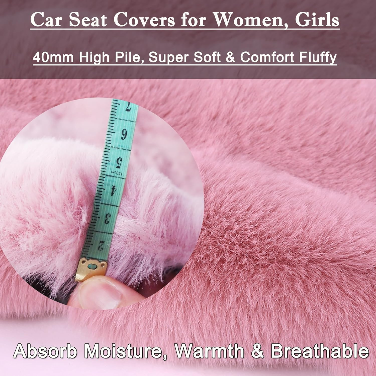 Fluffy Car Seat Covers, Front Seat Full Set Fuzzy Cushions, Soft Lumbar Support Cushion & Headrest Pillow for Pain Relief, Universal Fit Car Seat Cushion Seats Protector for Fatigue Relief (Wine Red) - Black image number 7