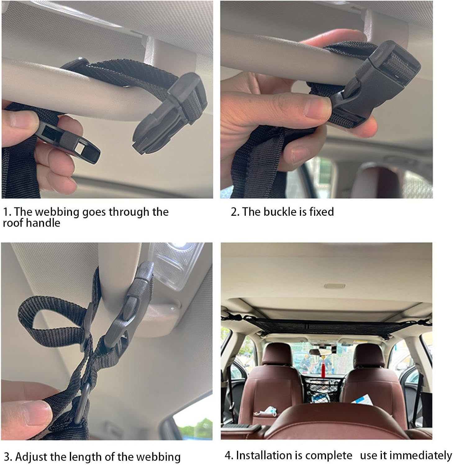 JMEDIC Car Ceiling Cargo Net - Large Capacity Roof Luggage Net Pocket - Black Nylon - Universal Fit - Hook Fastener - SUV, RV image number 2