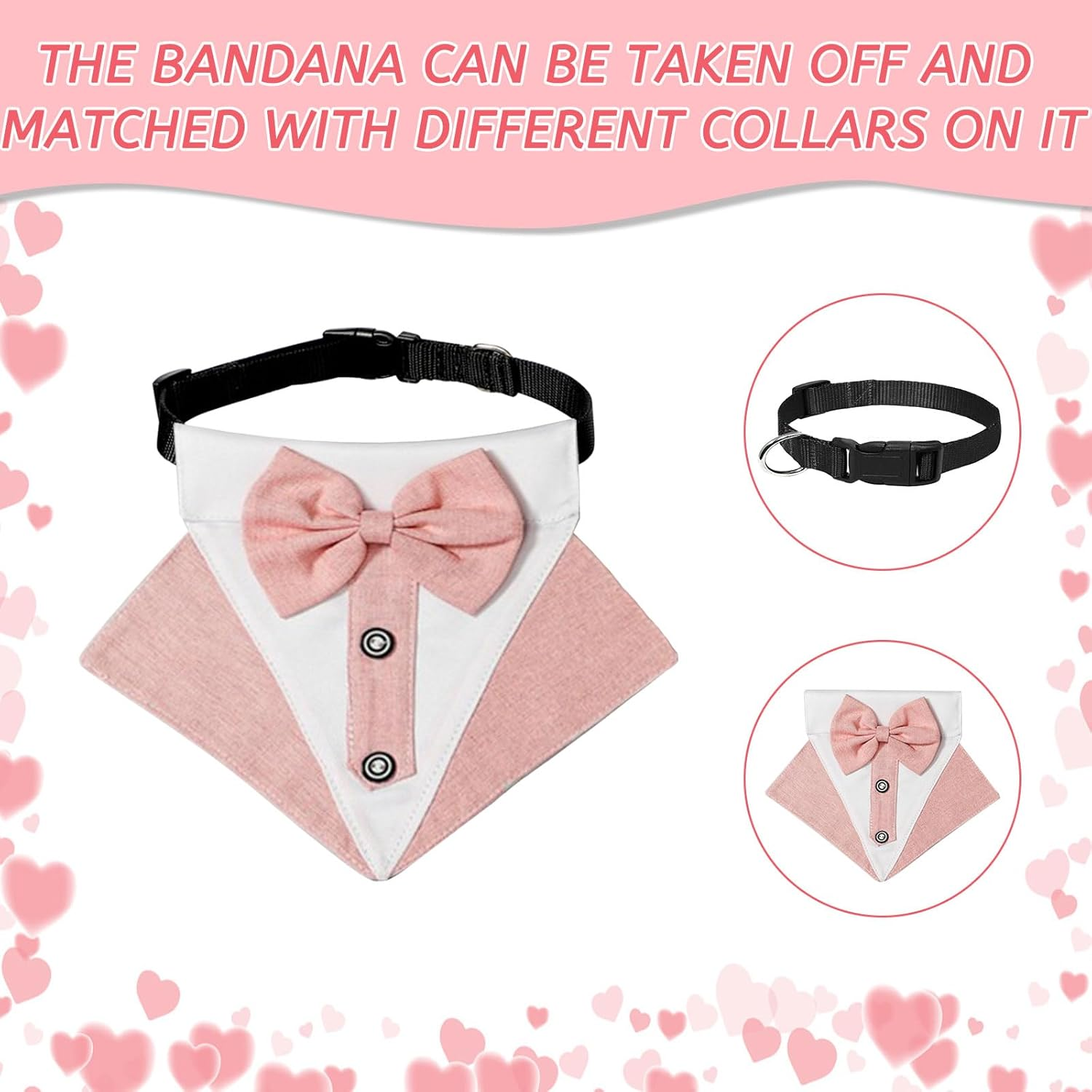 HACRAHO Formal Dog Tuxedo Bandana, 1 Piece Wedding Collar with Bowtie, Adjustable Formal Tux for Large Dogs, Pink
