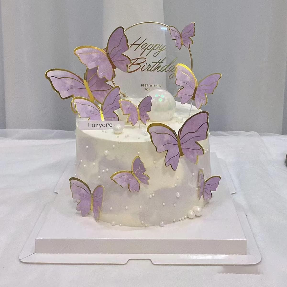 Purple Butterfly Cake Toppers, 11Pcs Butterfly Cupcake Toppers Happy Birthday Metal Gold Happy Birthday Cake Topper for Girls Women'S Birthday Cake Party Decorations image number 2