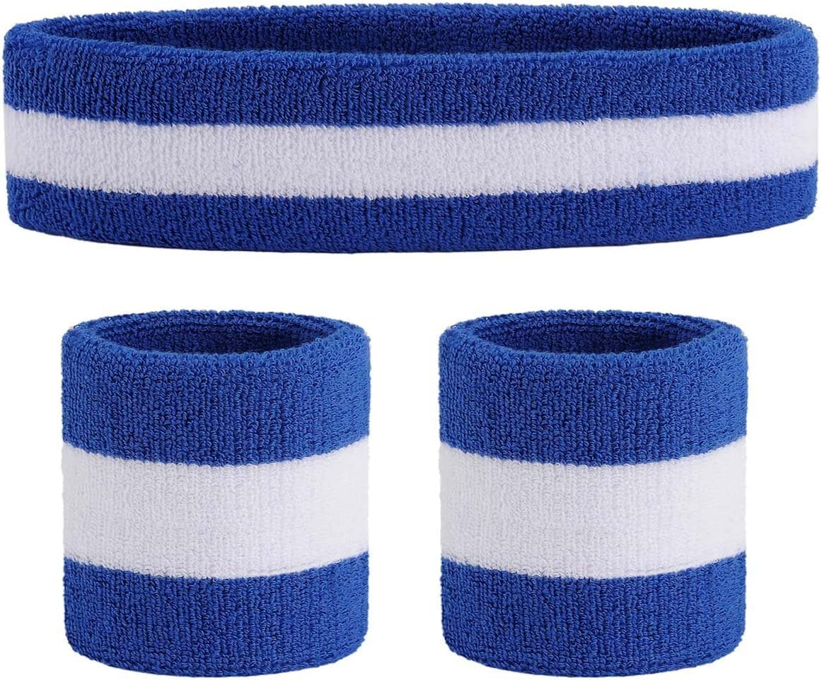 Proxima Direct Sweatbands Set, Including 1 Sports Headband +2 Wrist Sweatbands Sweat Band for Women Men Girls Boys, Super Comfy Sports Sweatband for Gym Workout Yoga Soccer Boxing Tennis
