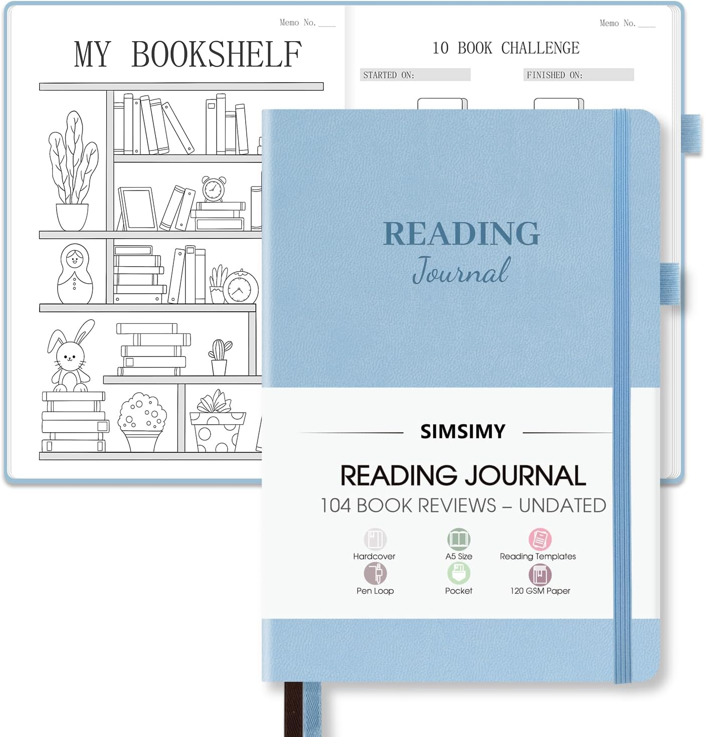 Reading Journal with 104 Book Reviews, Book Journal for Book Lovers & Readers - Book Reviews & Reading Tracker & Reading List Challenge, Reading Log Notebook Gift, A5, Navy Blue