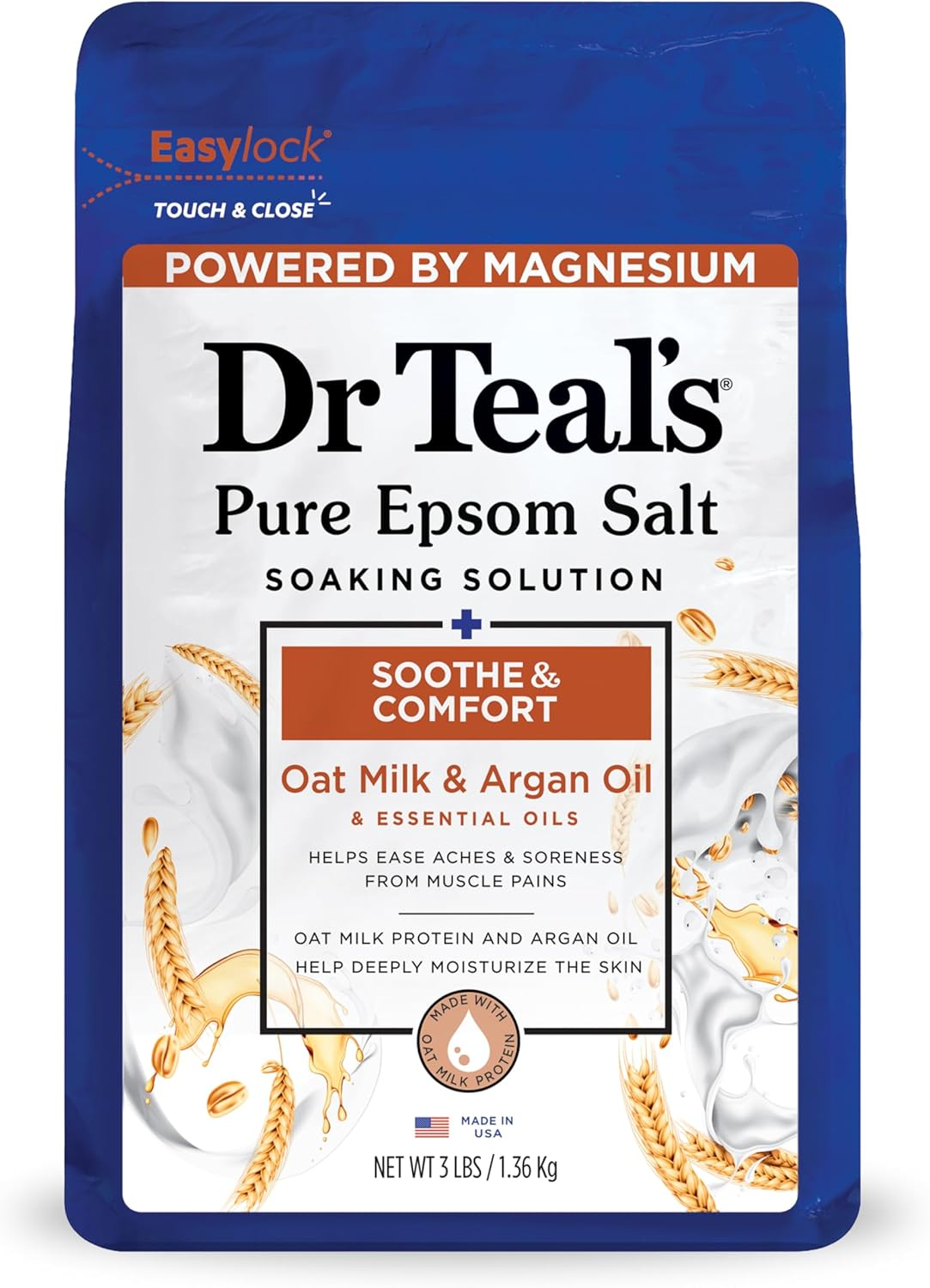 Dr Teal'S Pure Epsom Salt, Soothe and Comfort with Oat Milk and Argan Oil 1.36KG image number 1