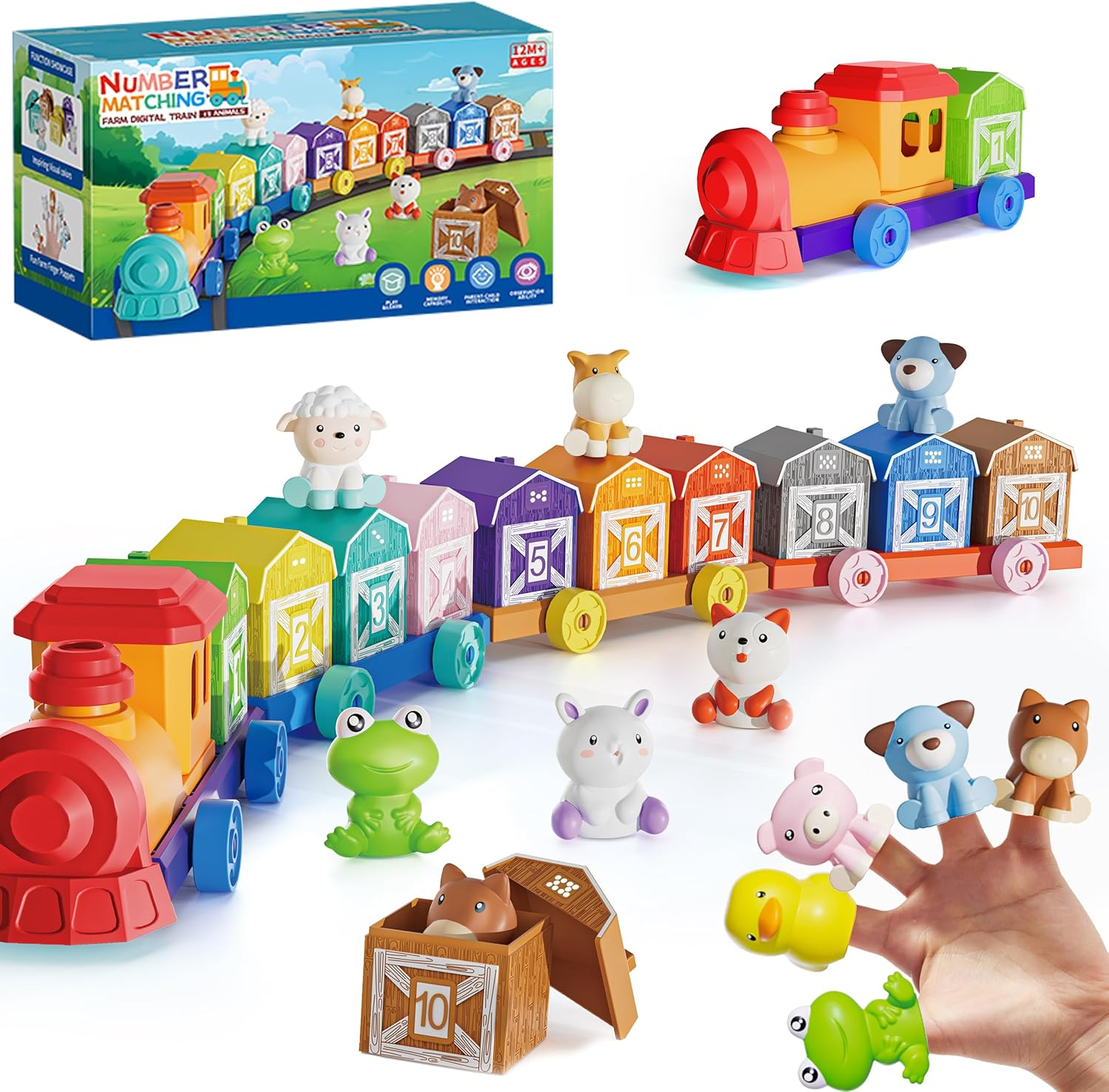 Montessori Farm Animal Learning Toys for Toddlers 1-3, Counting, Matching & Sorting Montessori Learning Farm Train,Color Sorting, Matching Game, (Upgraded Version)
