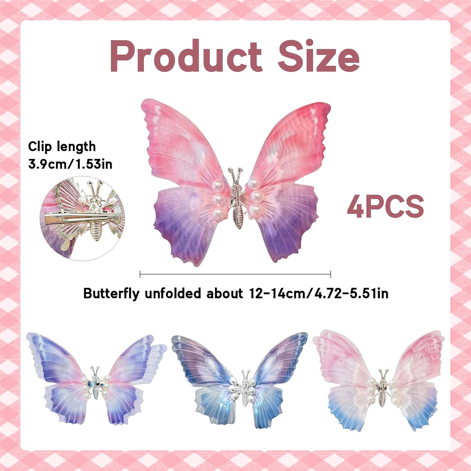 Set of 4 Butterfly Hair Clips Girls, 3D Butterfly Hair Accessories, Movable, Glitter Colour Gradient Hair Accessories, Women Children, Butterfly Hair Clip Decoration, Butterfly Clip Set for Bridal image number 5