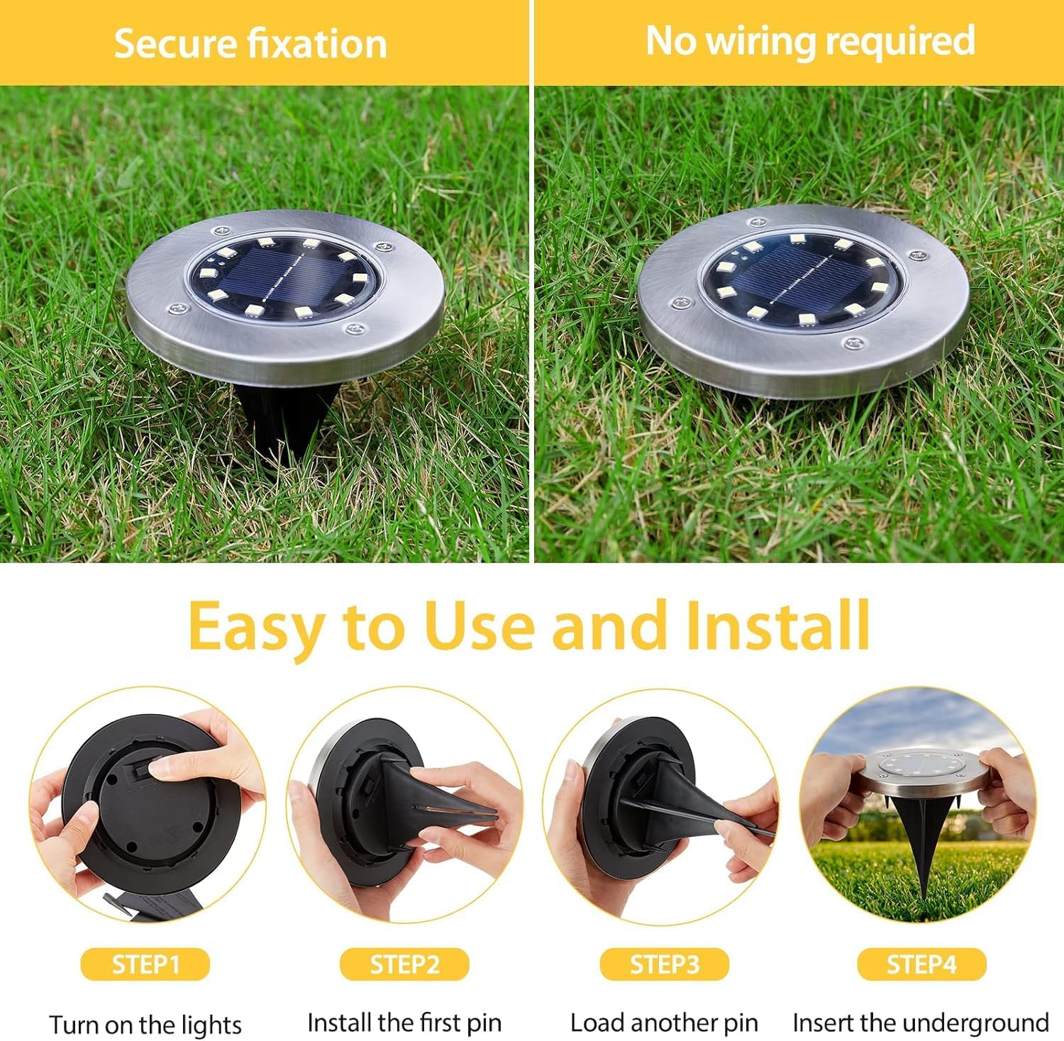 12Pack Solar Ground Lights, 10 LED Waterproof Garden Lights Outdoor Bright In-Ground, Lights Landscape Lighting for Pathway Patio Walkway Yard Lawn(Warm White) image number 3