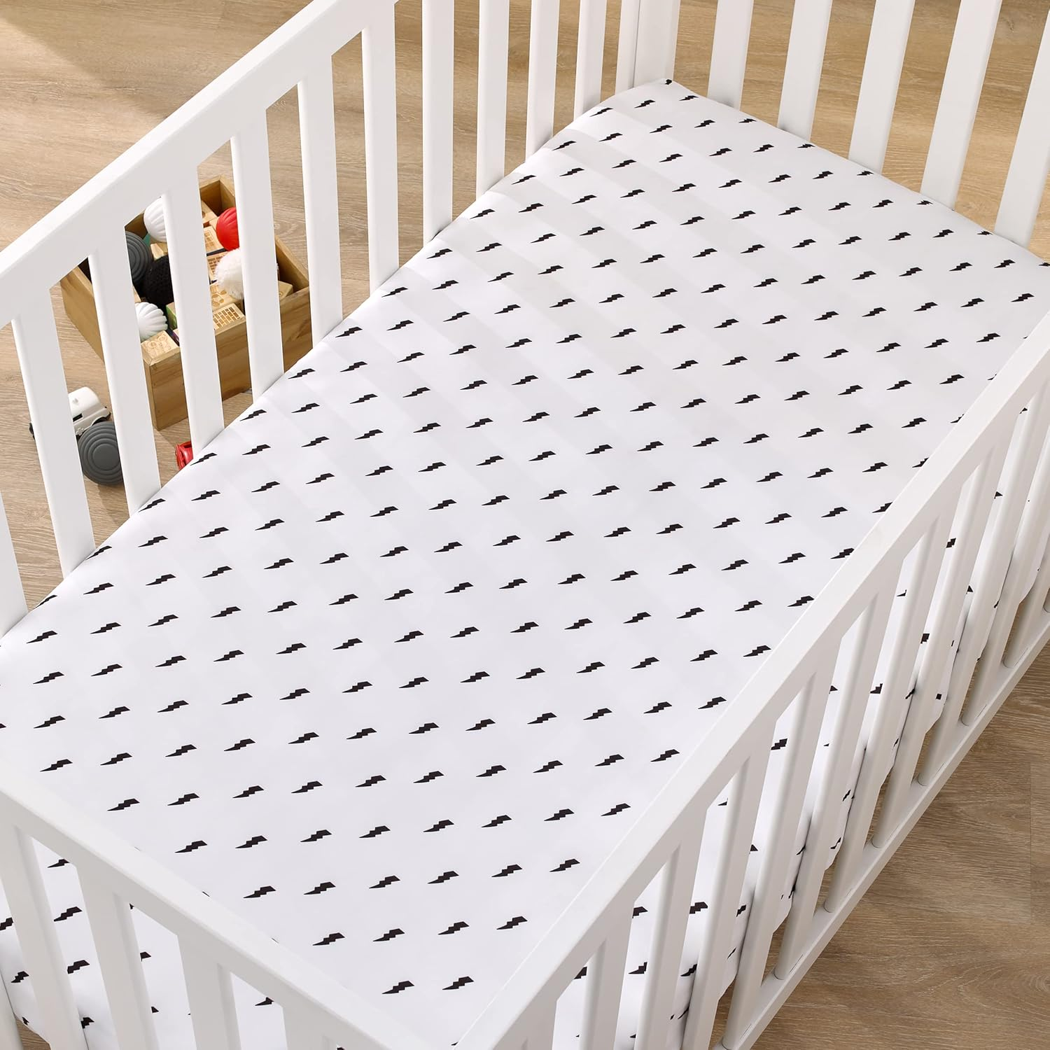 Nojo Lightning Bolt Black and White Nursery Fitted Crib Sheet image number 4
