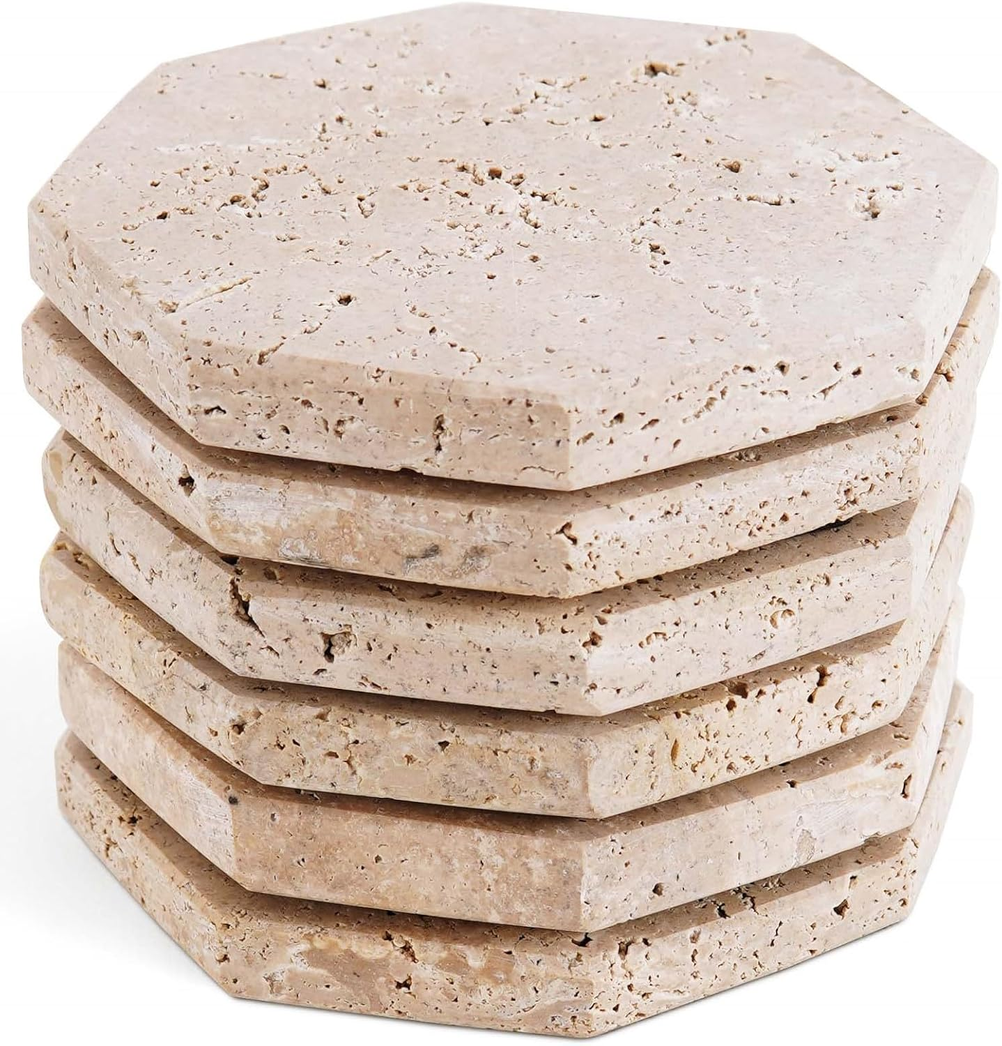 SPESHSTONES Travertine Coasters Set of 6 for Drinks 3.75 Inch Handmade Marble Stone Drink Coaster for Coffee Table, Dining & Kitchen Decor, Home & Office Essentials