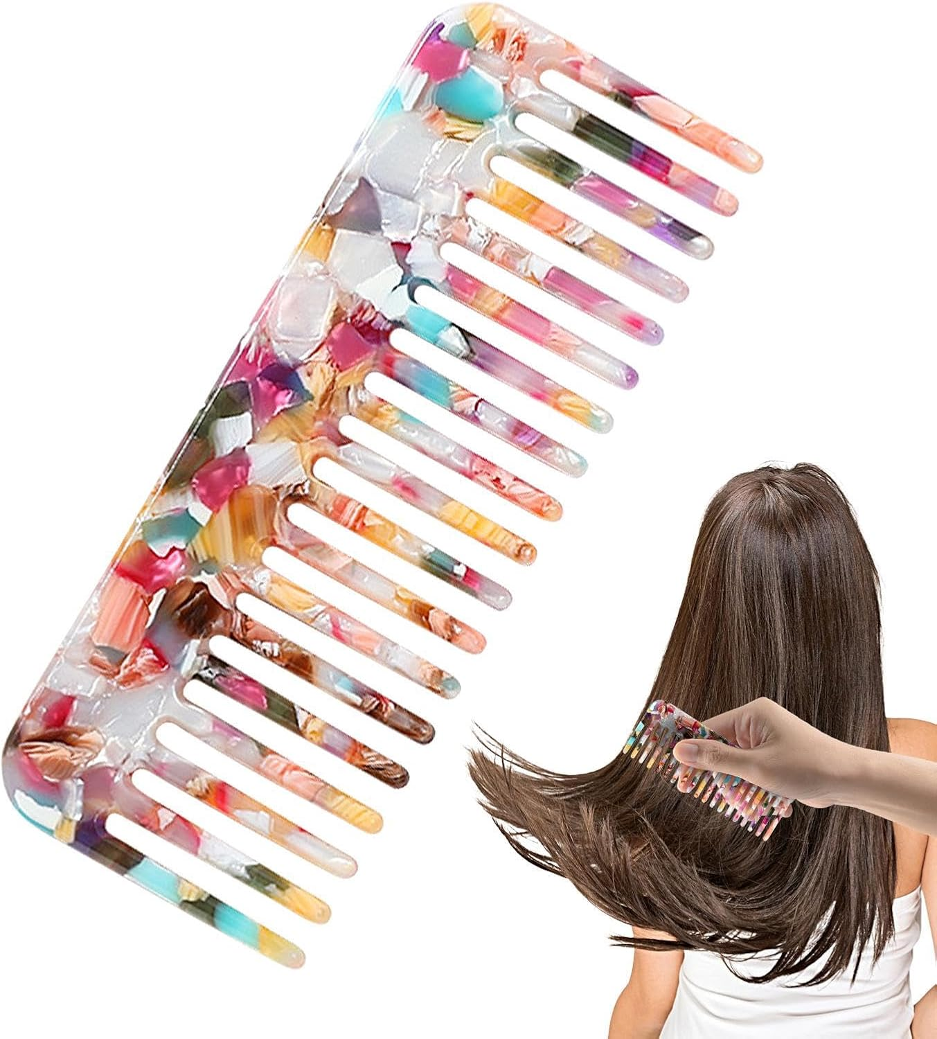 Anti-Static Turtle Comb - Wide Tooth Comb Small Travel Handbag Comb | Hand Cut Polished Hair Detangler Comb for Women, Perfect for Thick Hair, Detangling and Lilies