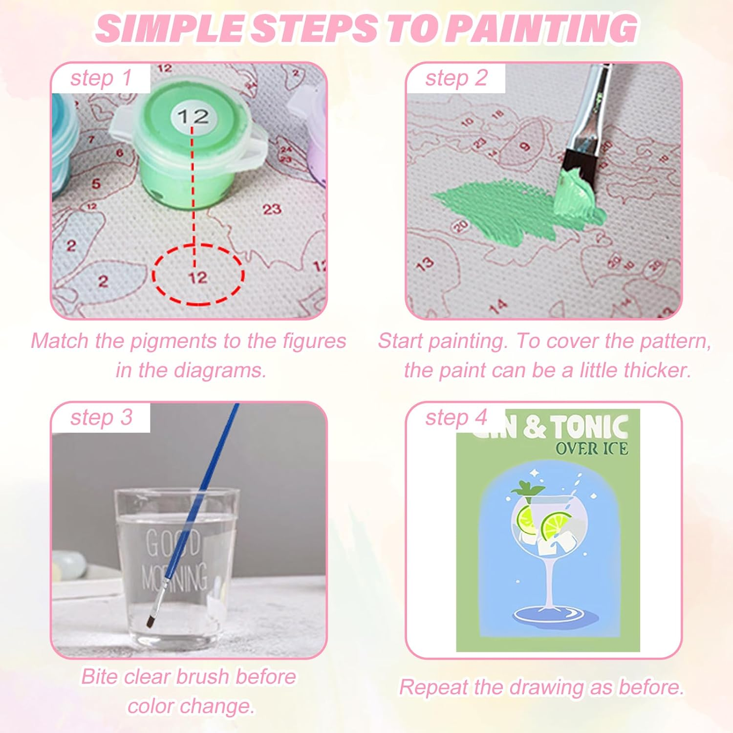 UOY Paint by Numbers, Cocktail Painting by Numbers, 6 Pieces, Paint by Numbers, Adult Painting Set, Painting Adults for Home Decor (15 X 20 Cm)