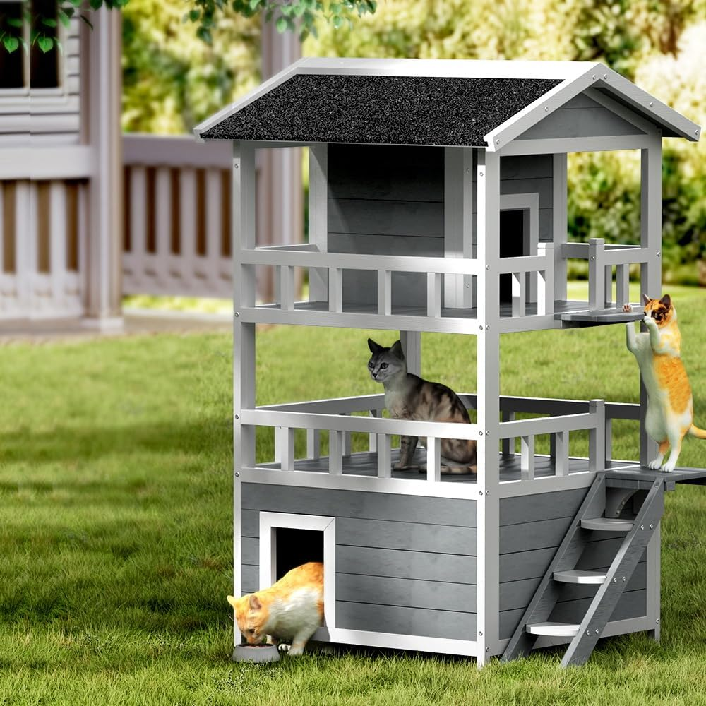 Pet Cat House Outdoor Shelter 72X72X127Cm Rabbit Hutch Wooden Condo image number 3