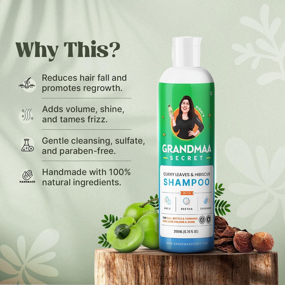 NIDHI&rsquo;S GRANDMAA SECRET Curry Leaf and Hibiscus Shampoo for Hair Fall Control - 200Ml (3 Bottles Pack) image number 3