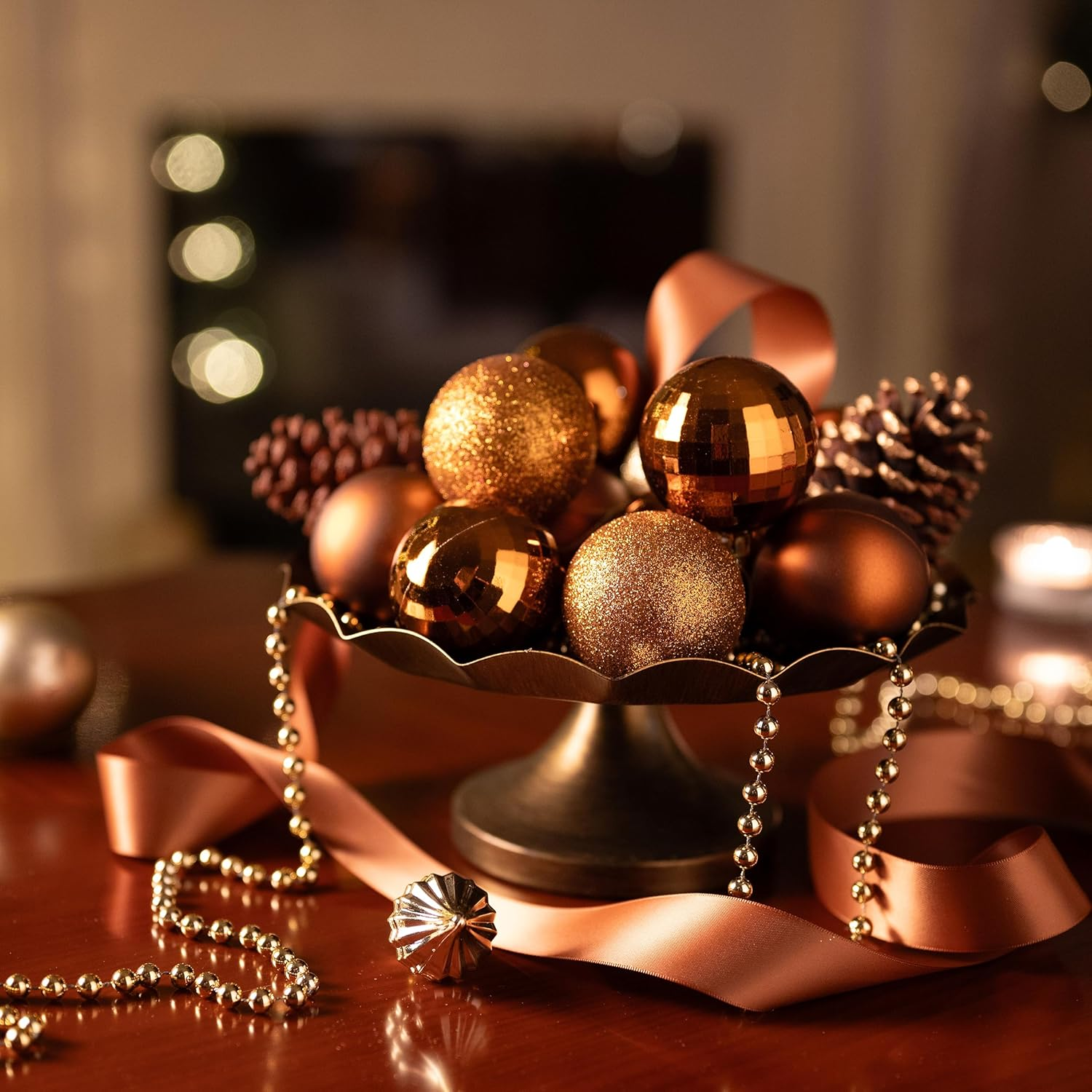 Valery Madelyn 24Ct Bronze Copper Shatterproof Christmas Ball Ornaments, 2.36 Inches Luxury Brown Hanging Ornaments for Christmas Trees Xmas Holiday Decor image number 6