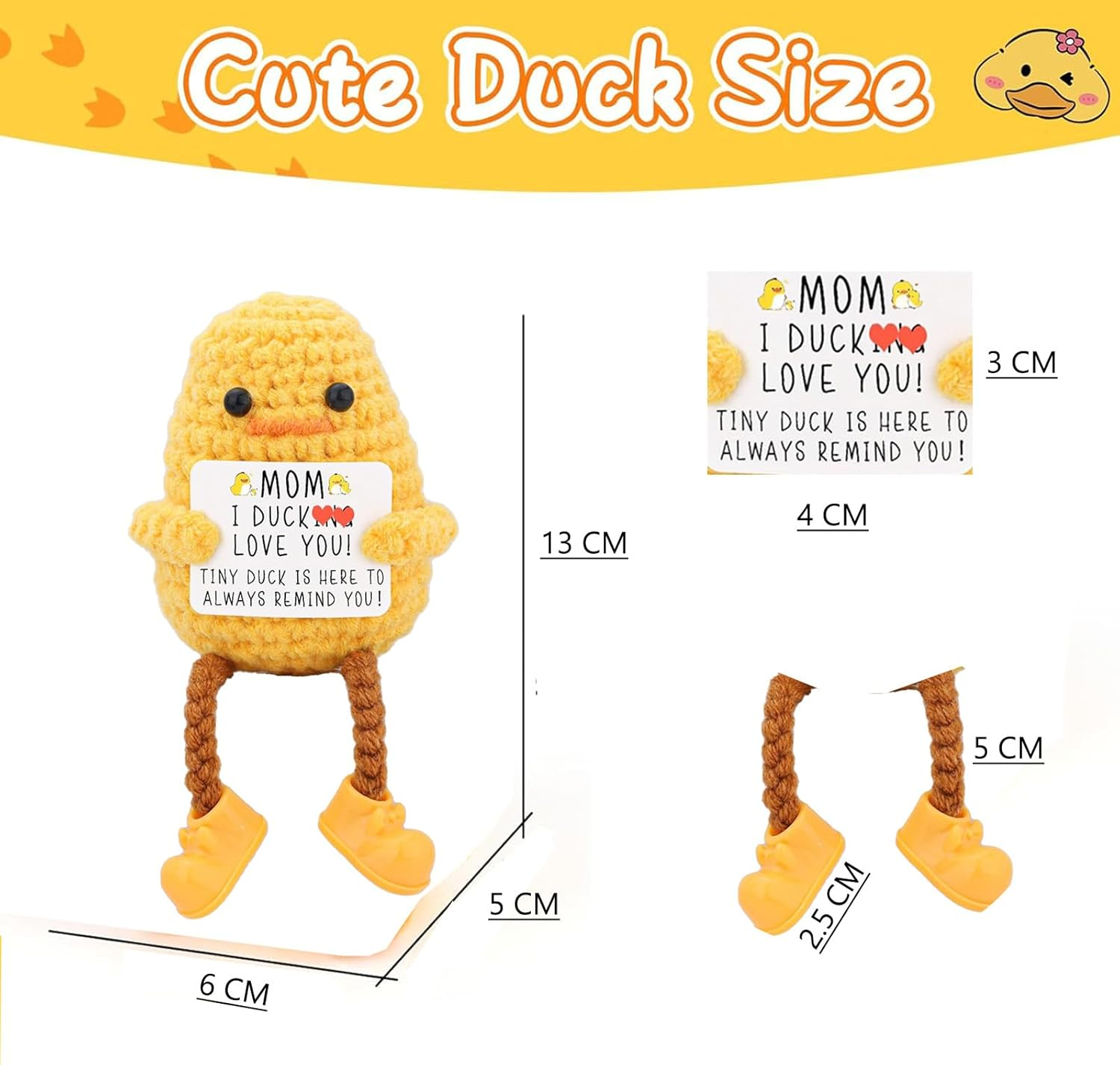 Long Legged Cute Support Duck Gifts &ndash; Handmade Crochet Knitted Positive Funny Doll Mom Birthday Mothers Day Christmas, I Duck Love You Mom, Perfect for Home Room Desk Decoration image number 2