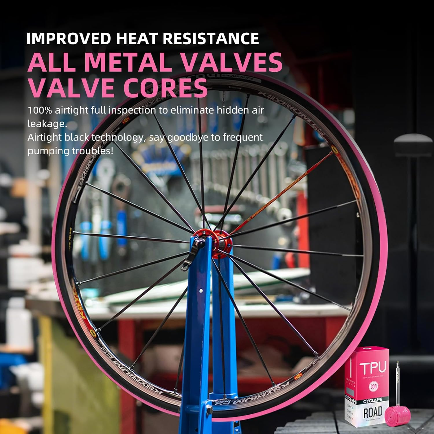 CYCLAMI TPU Inner Tube 700C Ultralight 30G Road Bike Tube Compatible with 700X18-32C Metal Presta Valve 45/65/85Mm (With a Multi-Functional Tire Pry Bar) image number 1