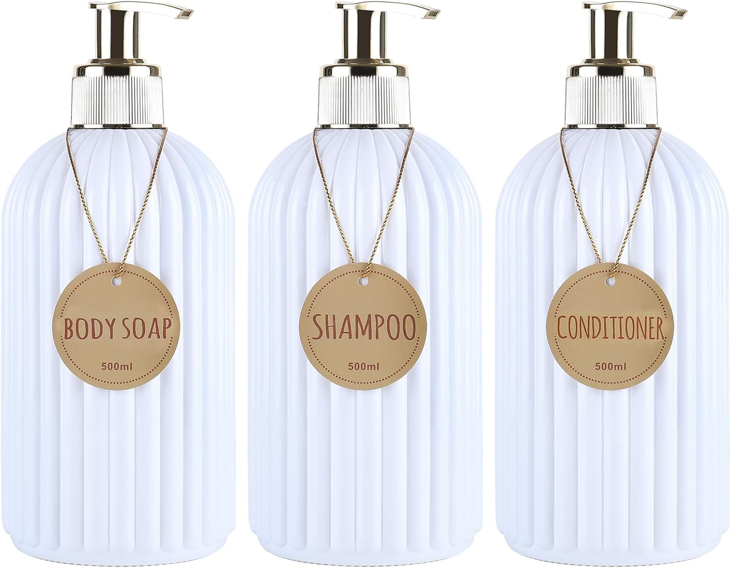 DEROANBOTT Bathroom Shampoo and Conditioner Dispenser, Reusable Plastic Bottles for Shampoo and Shower Gel, with Waterproof Labels, Soap Dispenser with Pump (Black) - Transparent image number 4